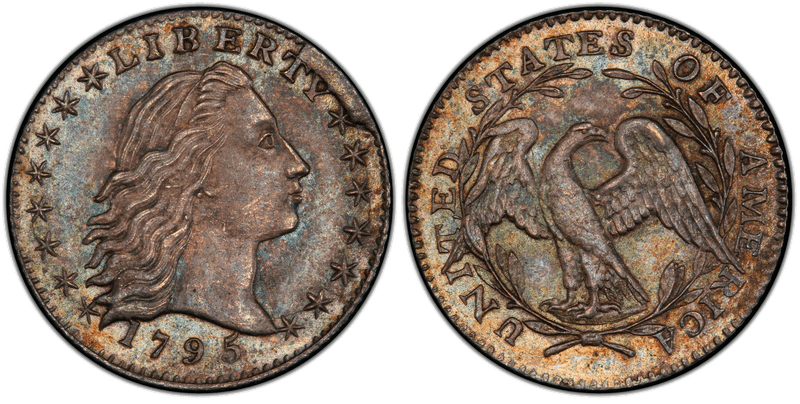 1795 Flowing Hair half dime, obverse and reverse