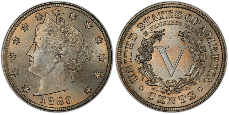 1883 Liberty Head Nickel (With Cents variety) — note CENTS added below the Roman numeral V
