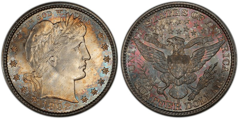 1892-S Barber Quarter — first year San Francisco issue