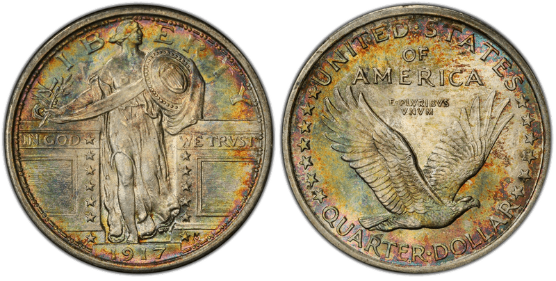1917 Standing Liberty Quarter Type 1 — the original design with exposed Liberty