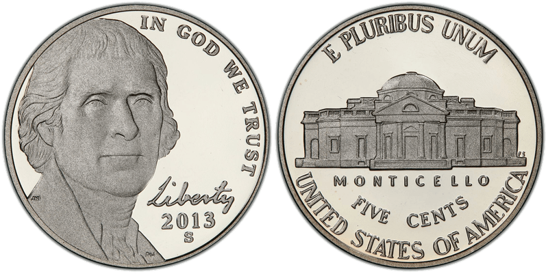2013-S Proof Jefferson Nickel — deep cameo finish
