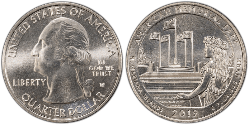 2019-W American Memorial National Park Quarter — one of the first circulating quarters with a West Point mint mark