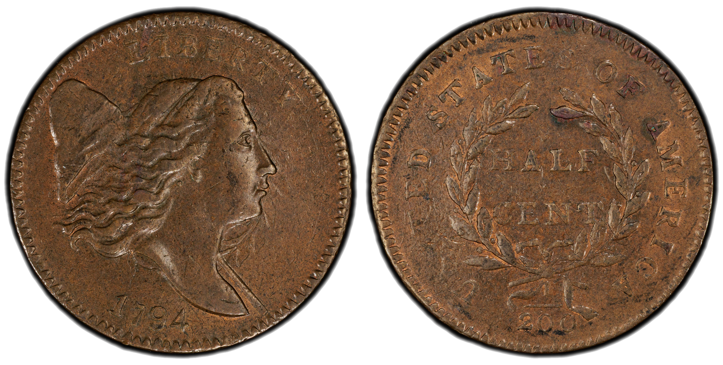 1794 Liberty Cap half cent die clash — third example