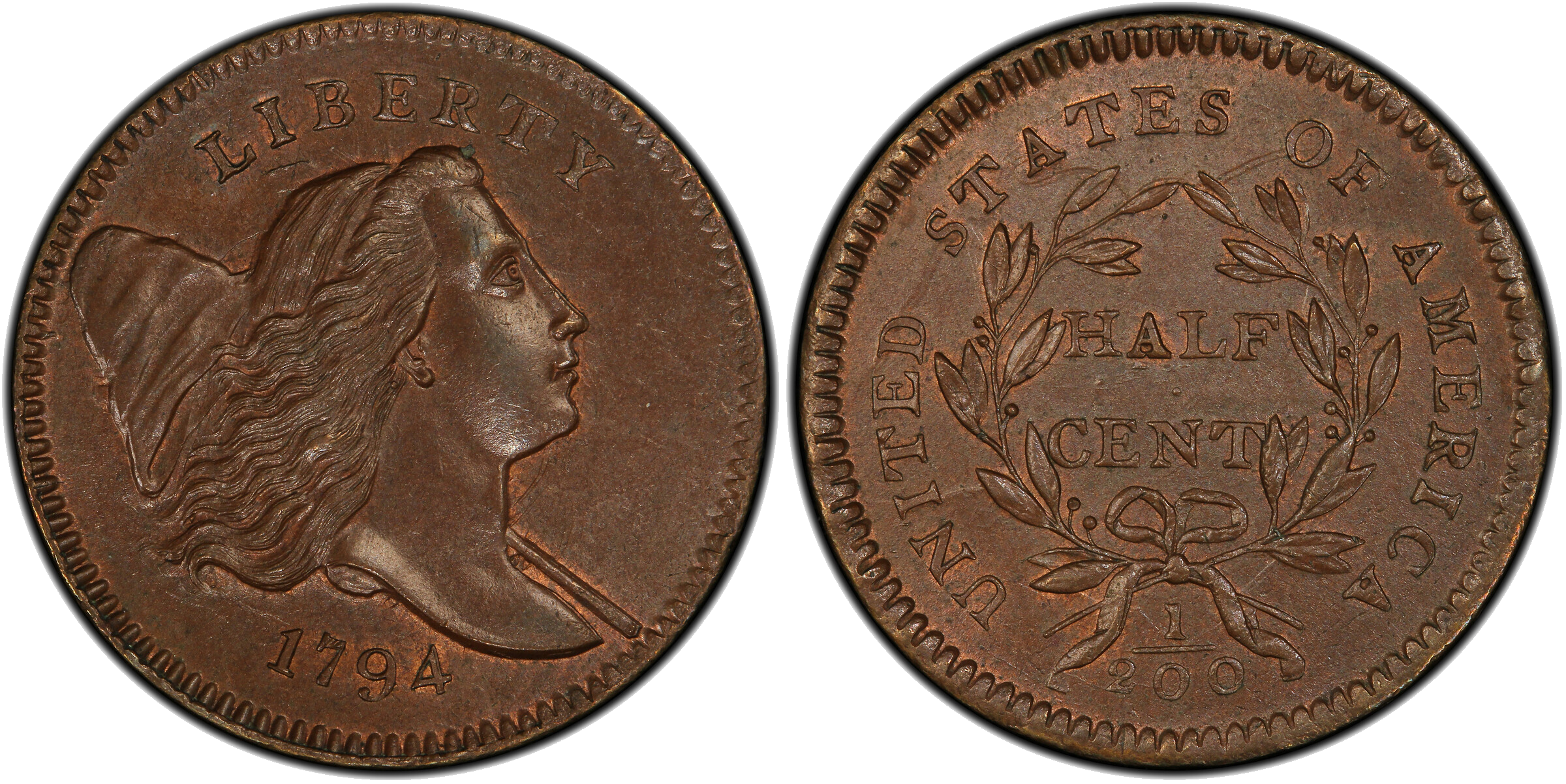1794 Liberty Cap half cent showing die clash marks