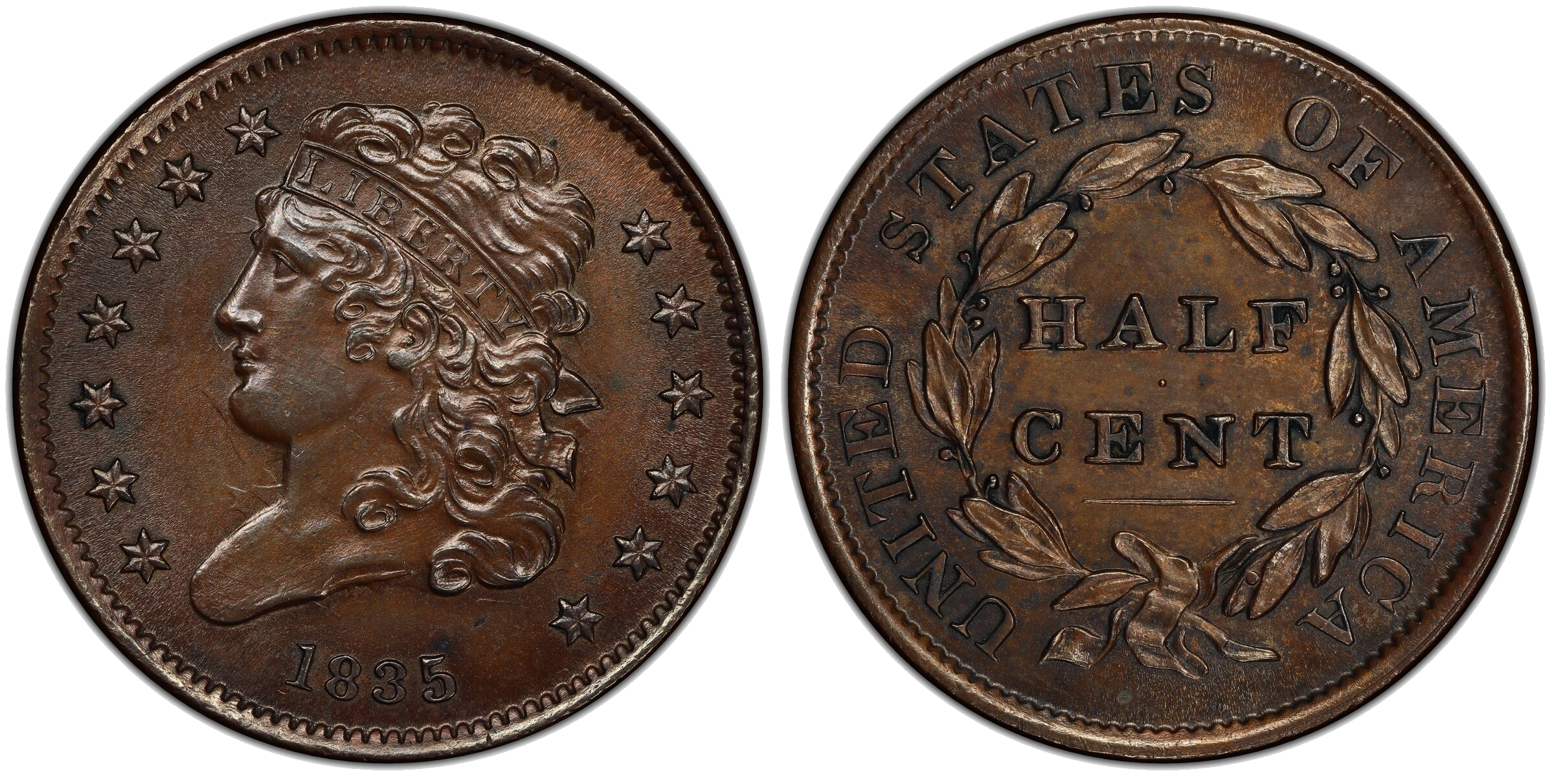 1835 Classic Head half cent showing die clash marks