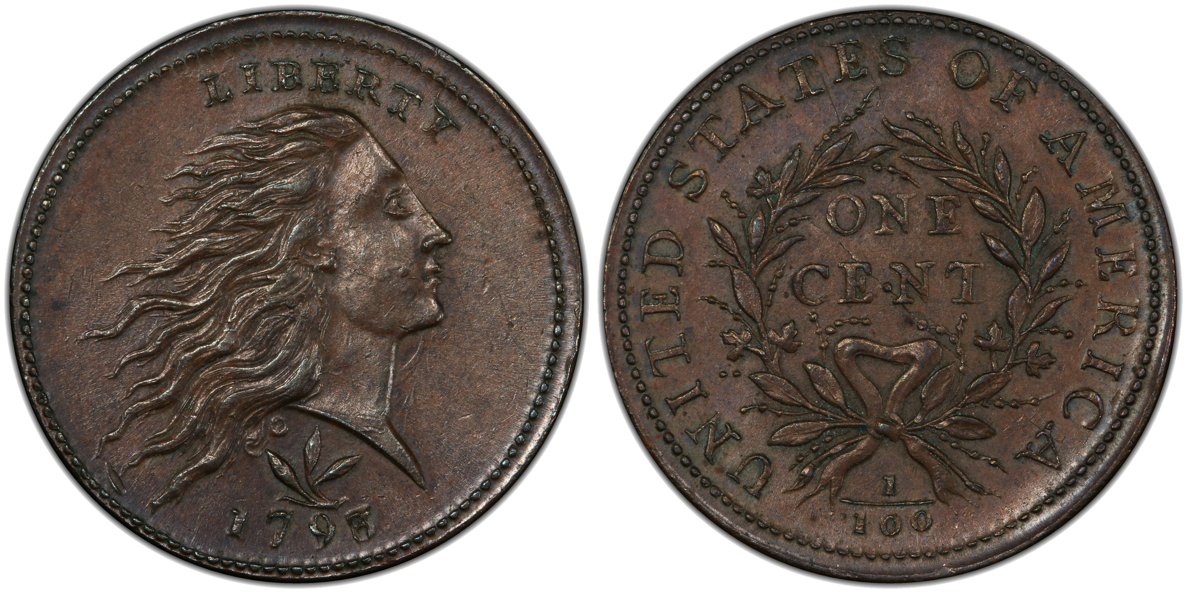 1793 Wreath cent Vine and Bars variety showing die clash