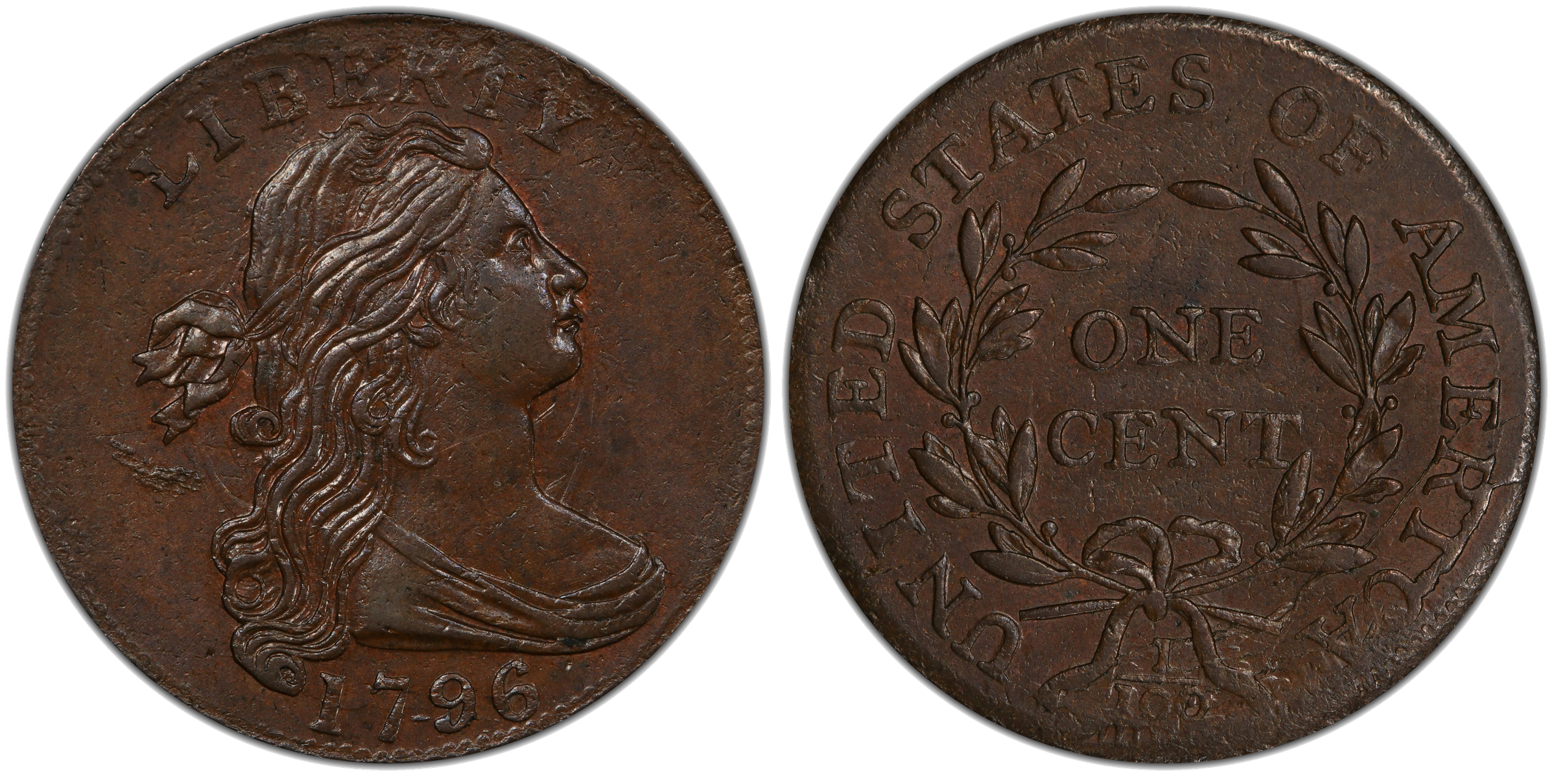 1796 Draped Bust large cent Reverse of 1795 showing die clash