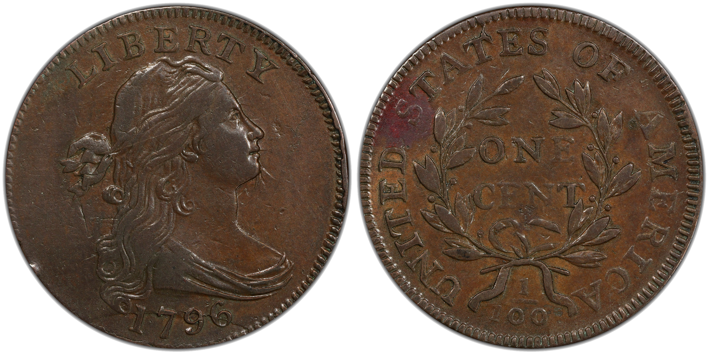 1796 Draped Bust large cent Reverse of 1797 showing die clash