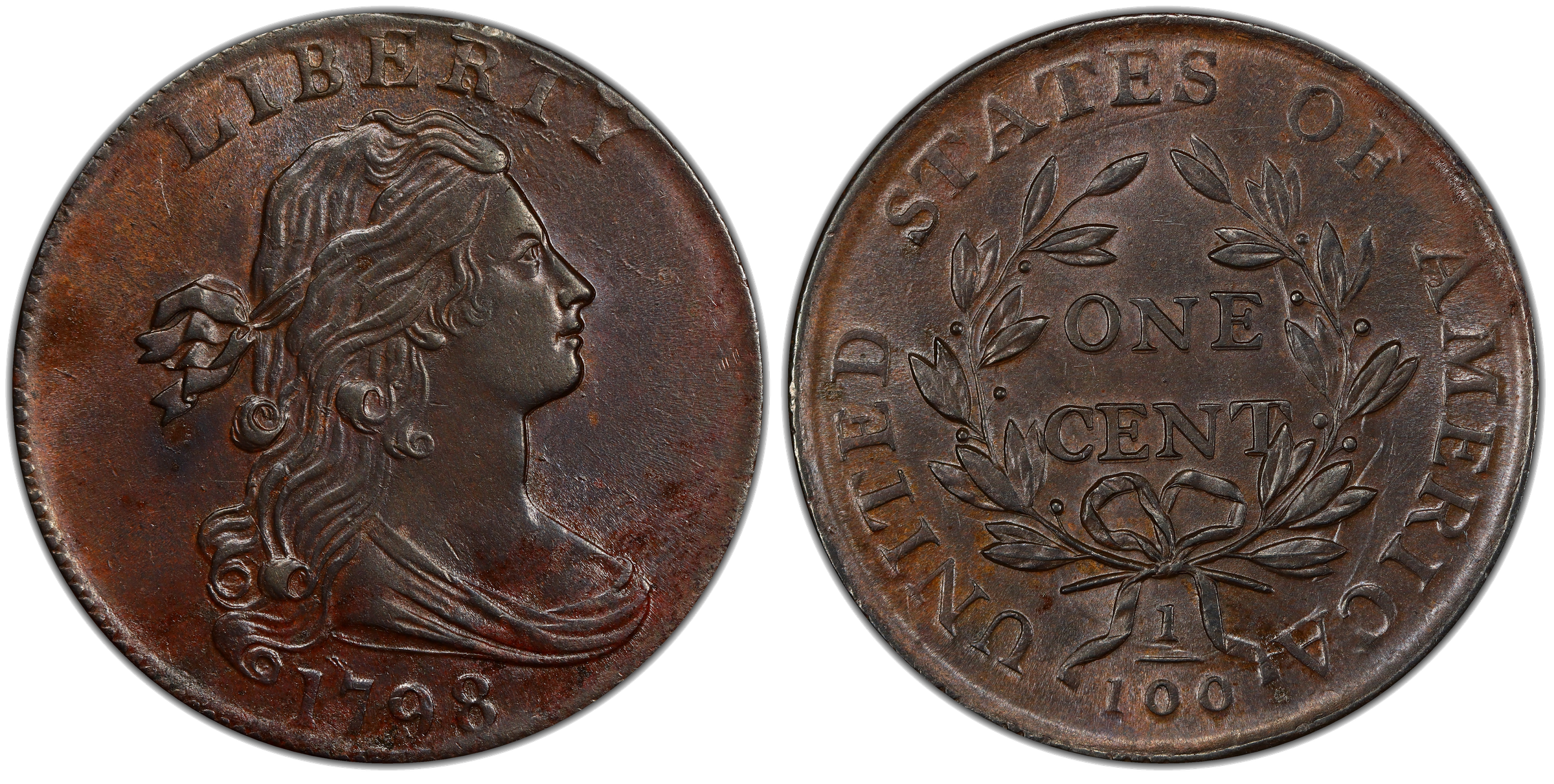 1798 Second Hair Style large cent S-184 showing die clash on reverse
