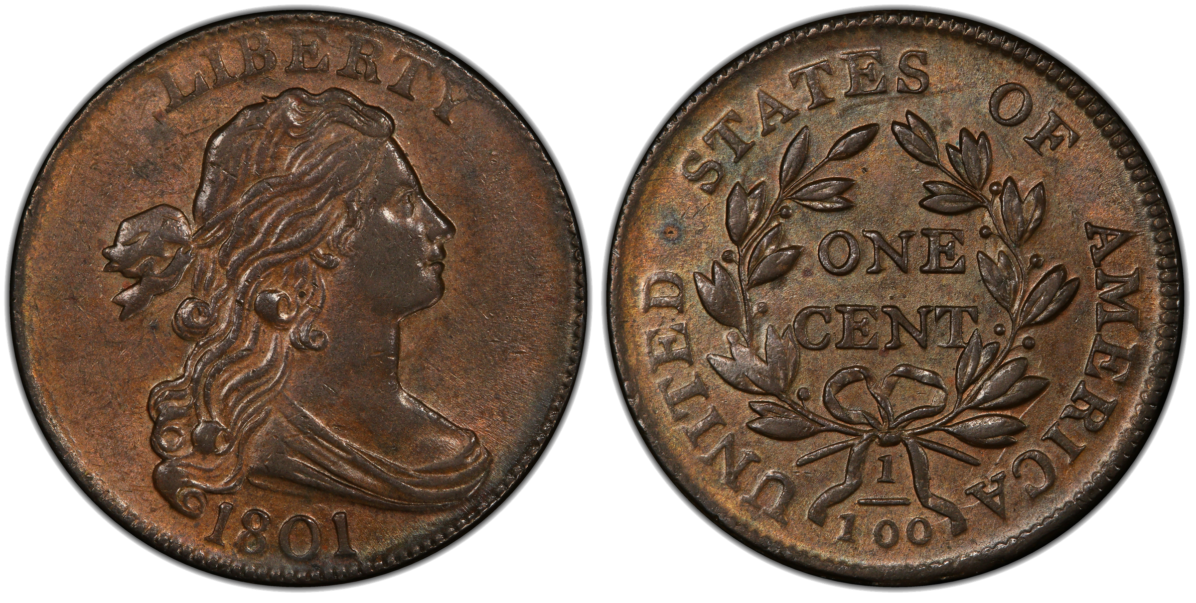 1801 Draped Bust large cent showing die clash on reverse