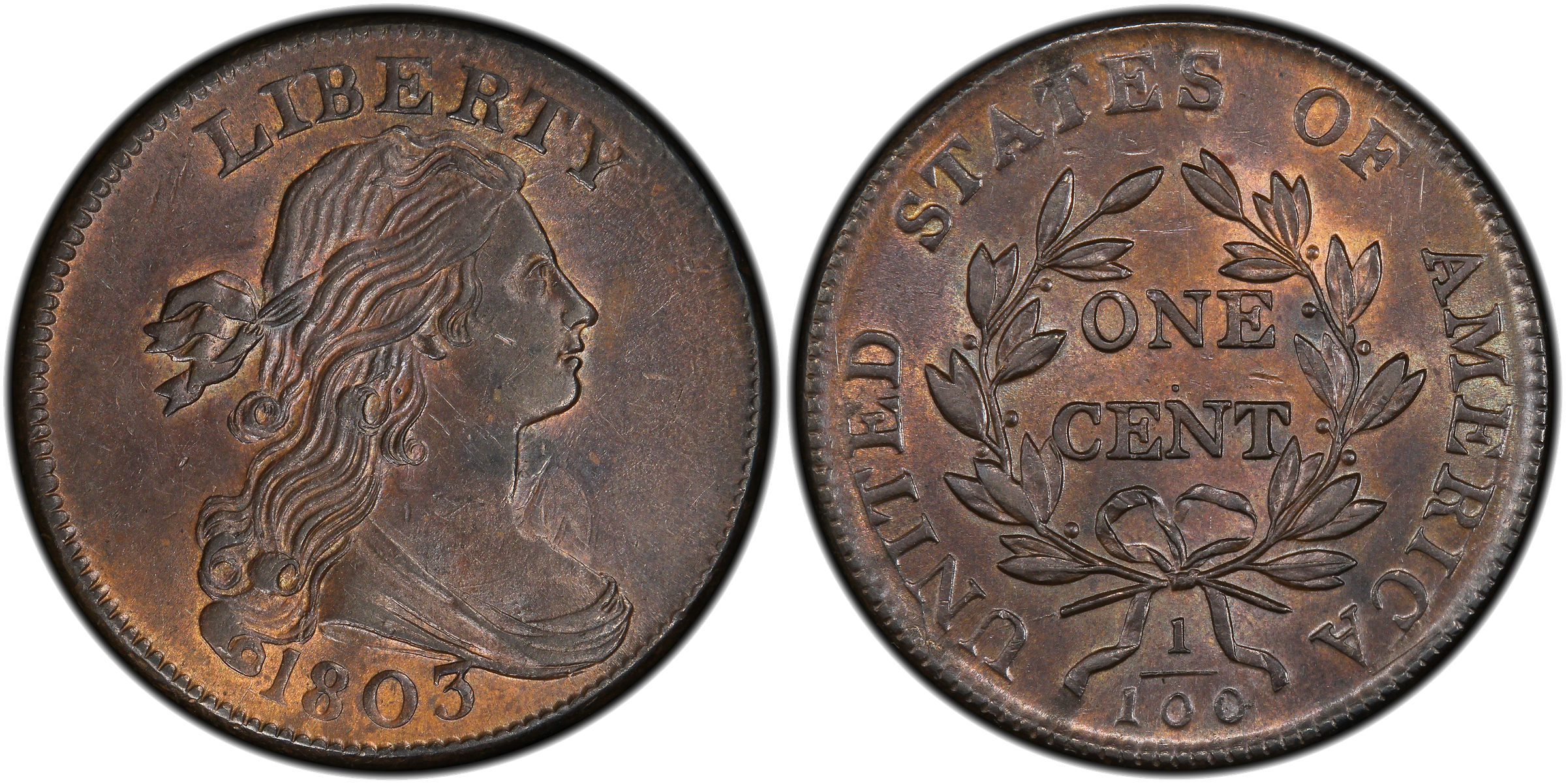1803 Draped Bust large cent S-245 showing die clash on obverse