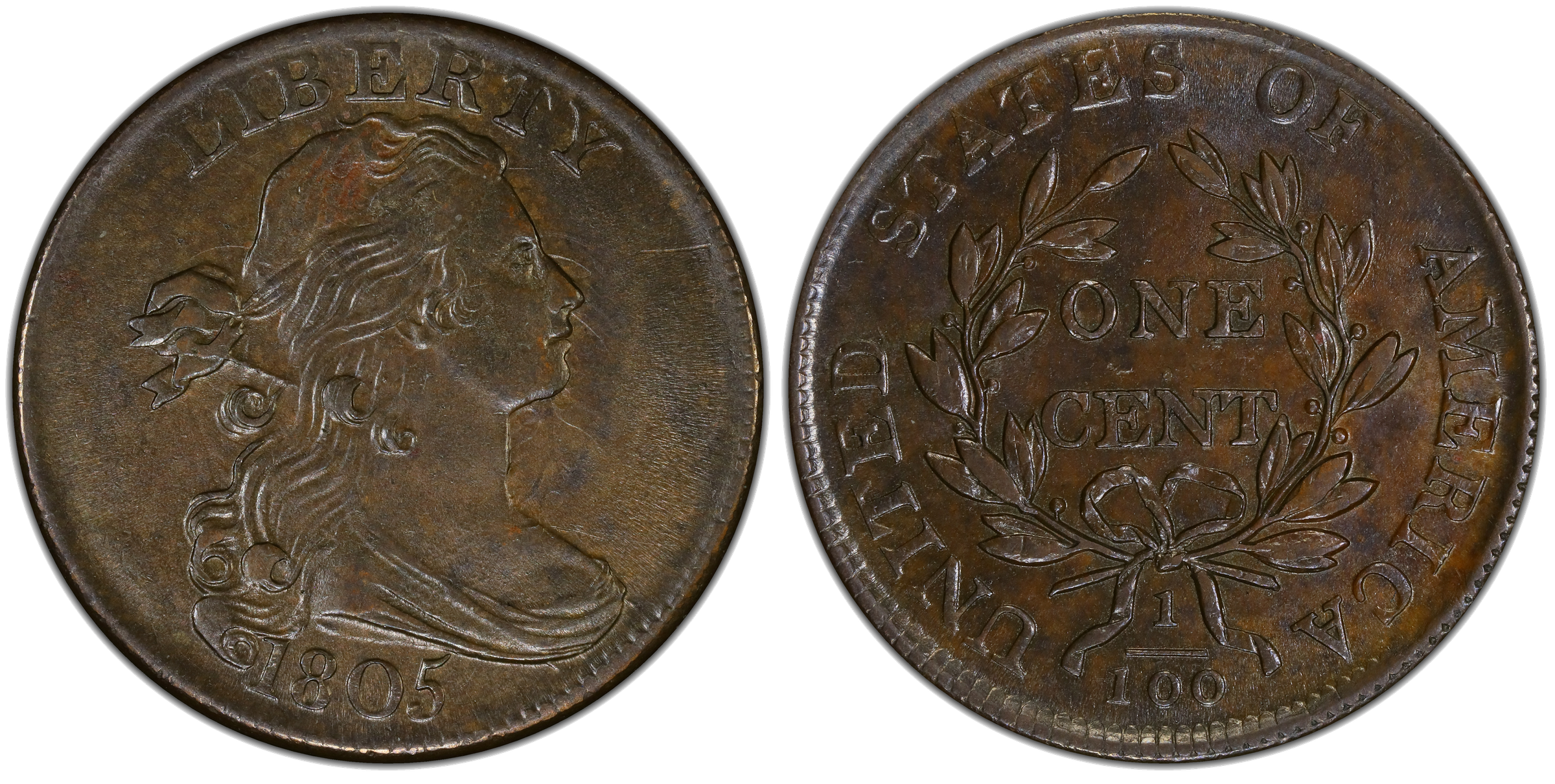 1805 Draped Bust large cent S-269 showing die clash on obverse