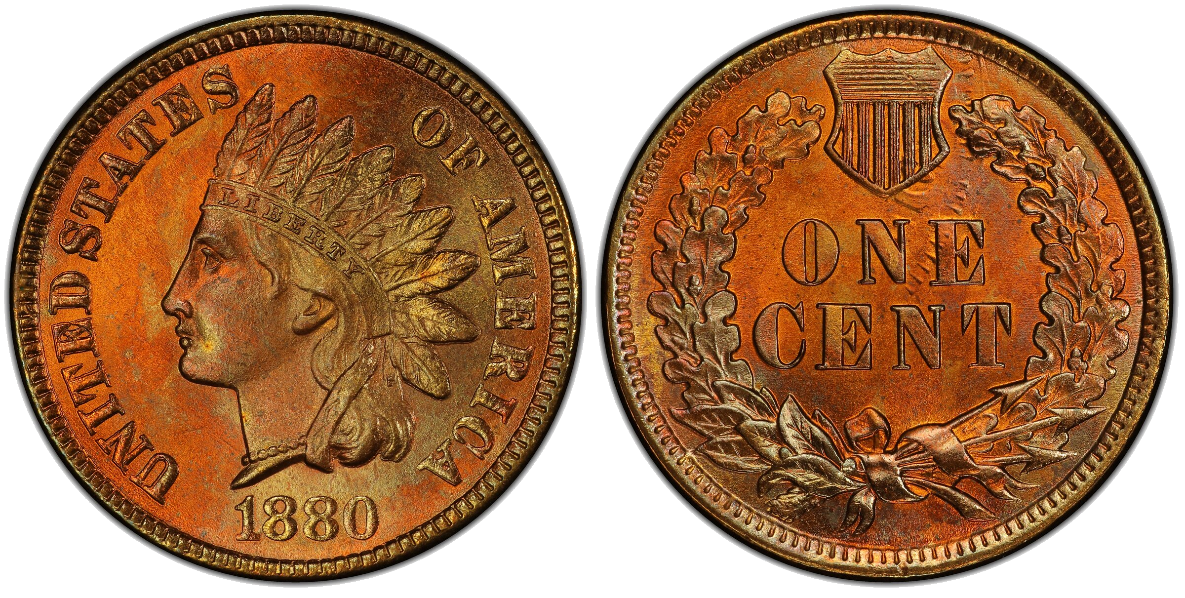 1880 Indian Head cent DDO FS-101 with MAD die clash — denticles clashed around shield and ONE on reverse