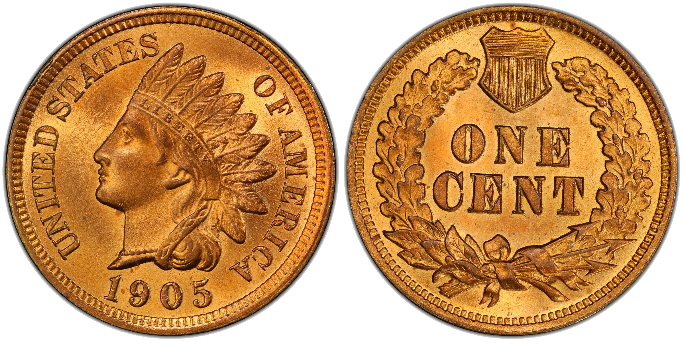 1905 Indian Head cent die clash — C clashed in front of Liberty's eye twice on obverse