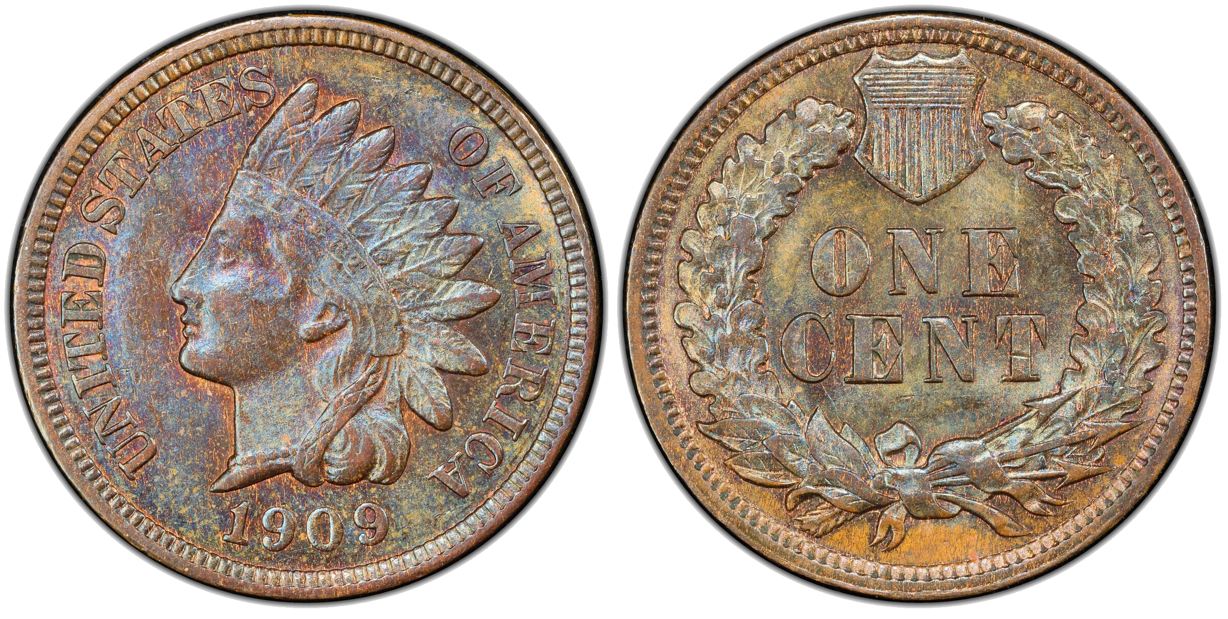 1909 Indian Head cent die clash — C on obverse, nose and forehead below C on reverse