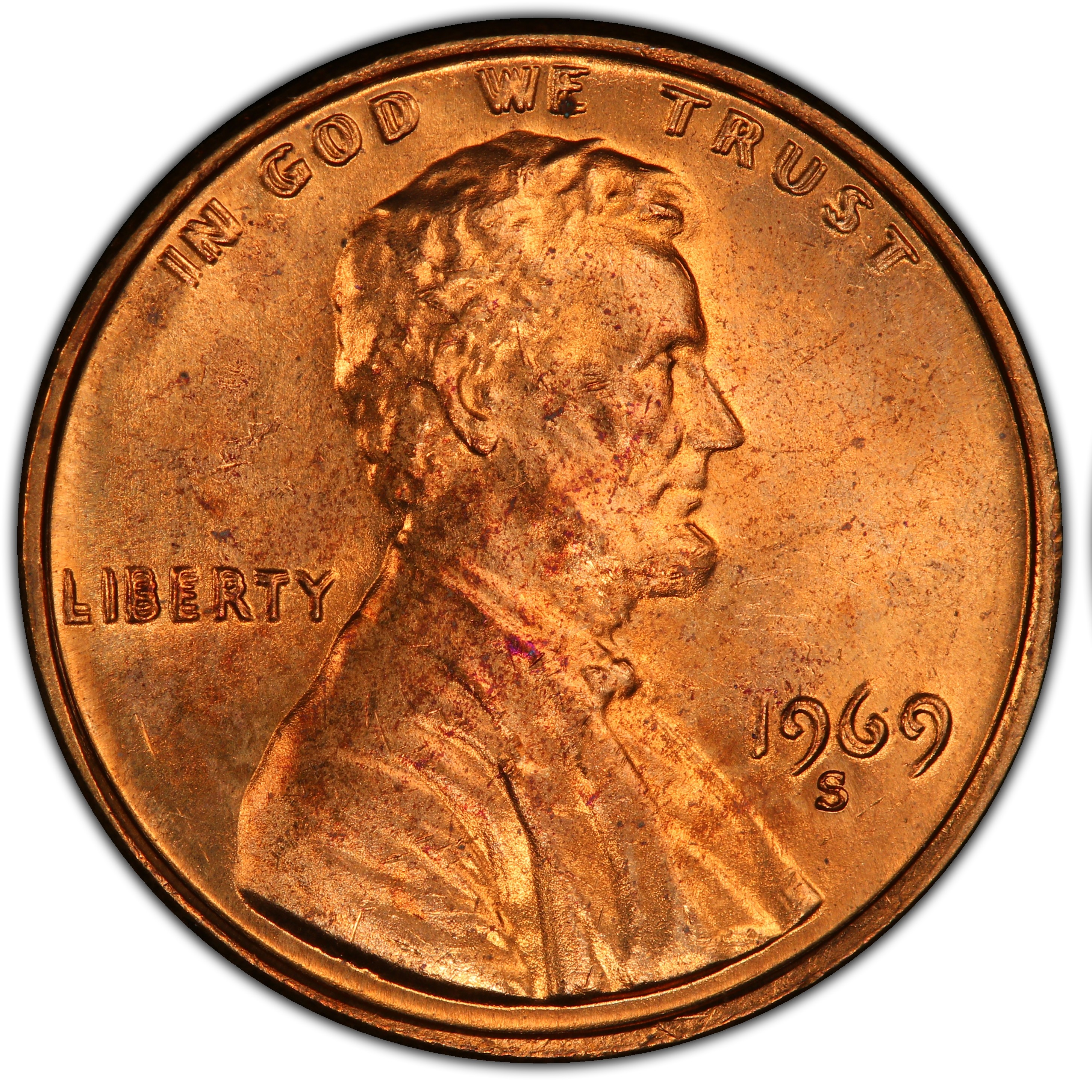 Genuine 1969-S DDO obverse showing strong doubling