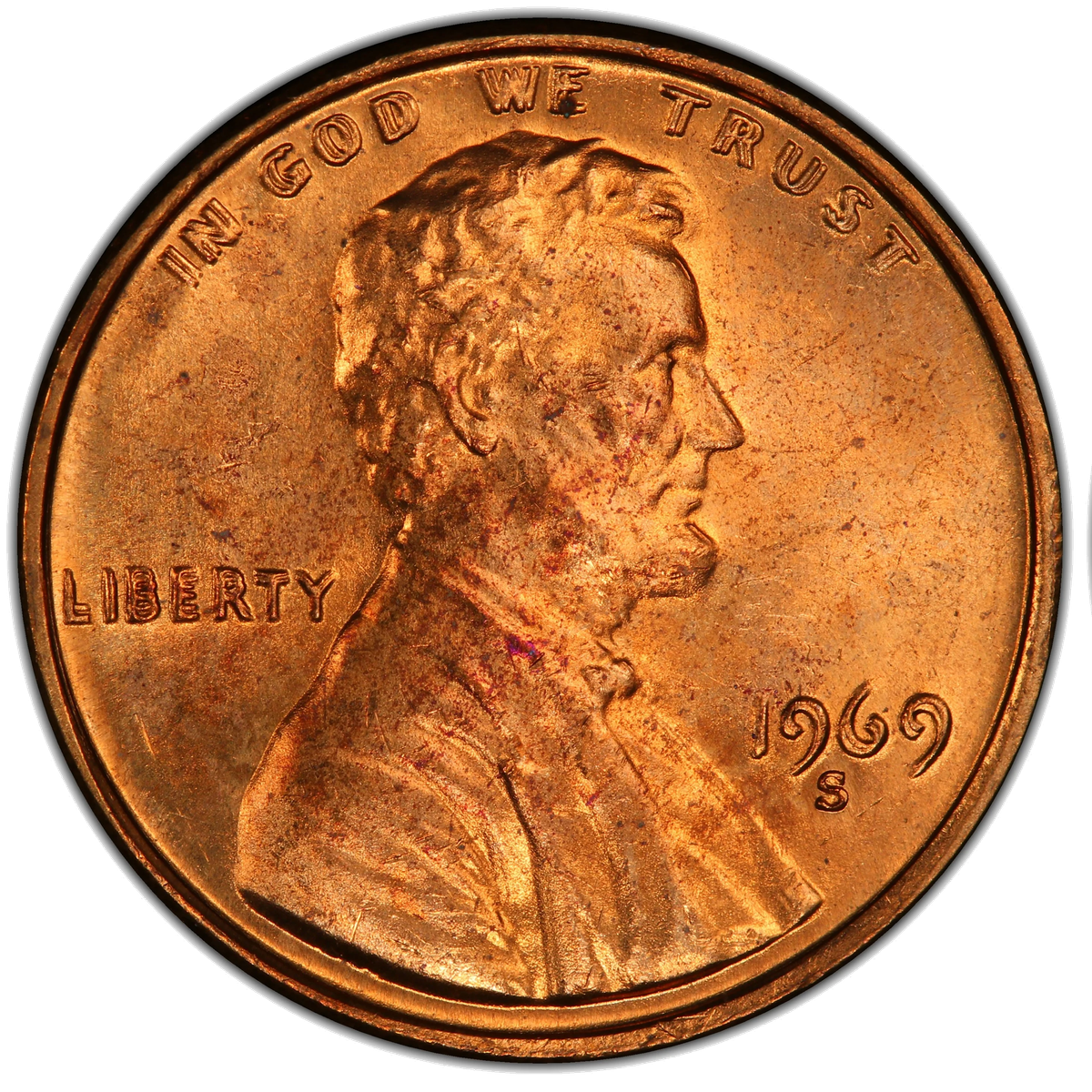 Genuine 1969-S DDO obverse showing strong doubling