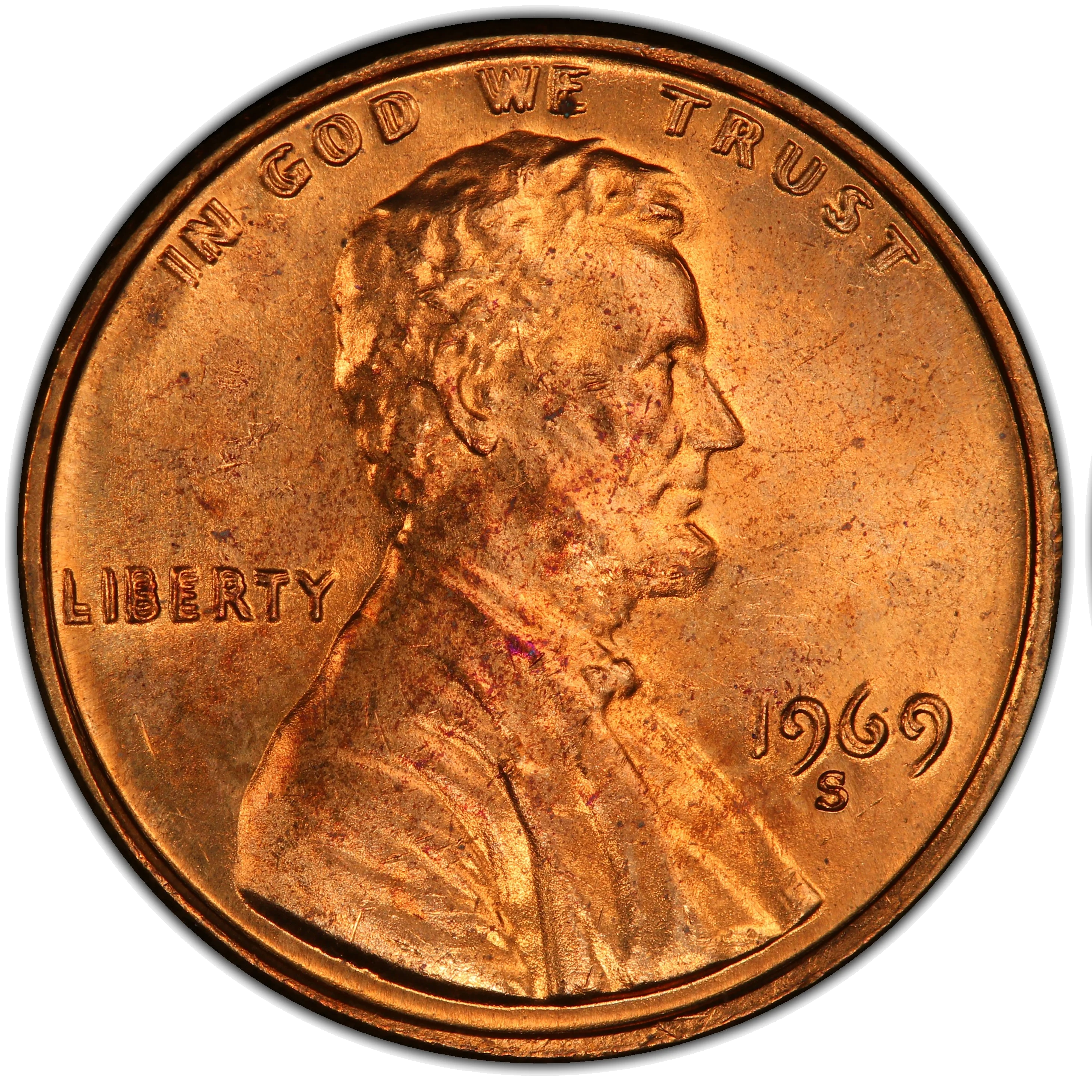 Genuine 1969-S DDO obverse showing strong doubling
