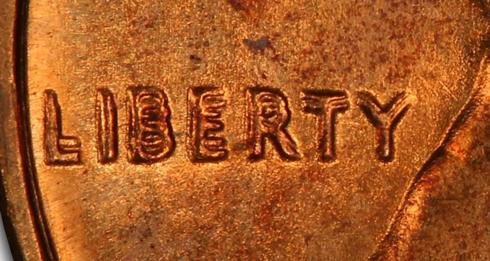 Close-up of LIBERTY doubling on genuine 1969-S DDO