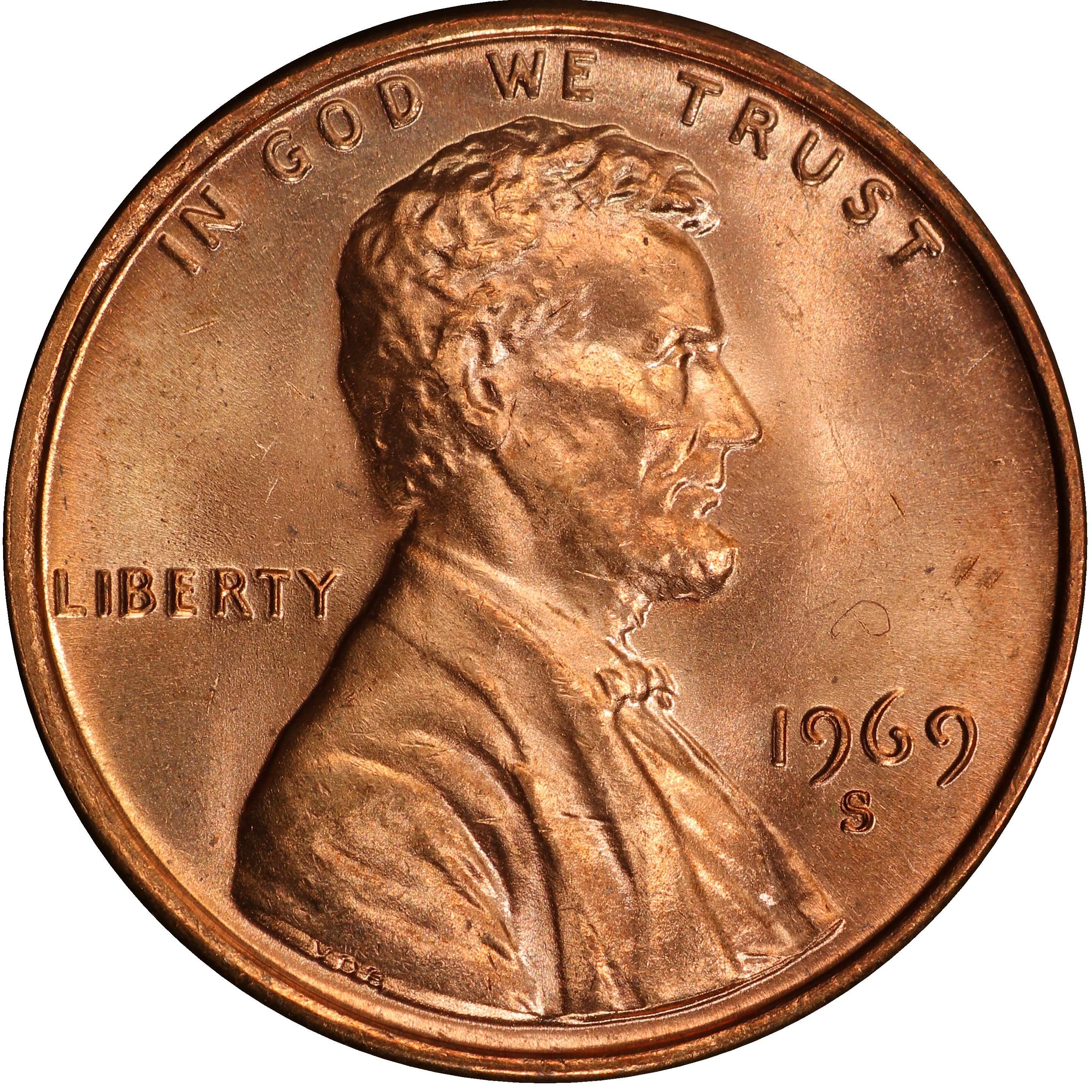 Machine-doubled 1969-S cent for comparison