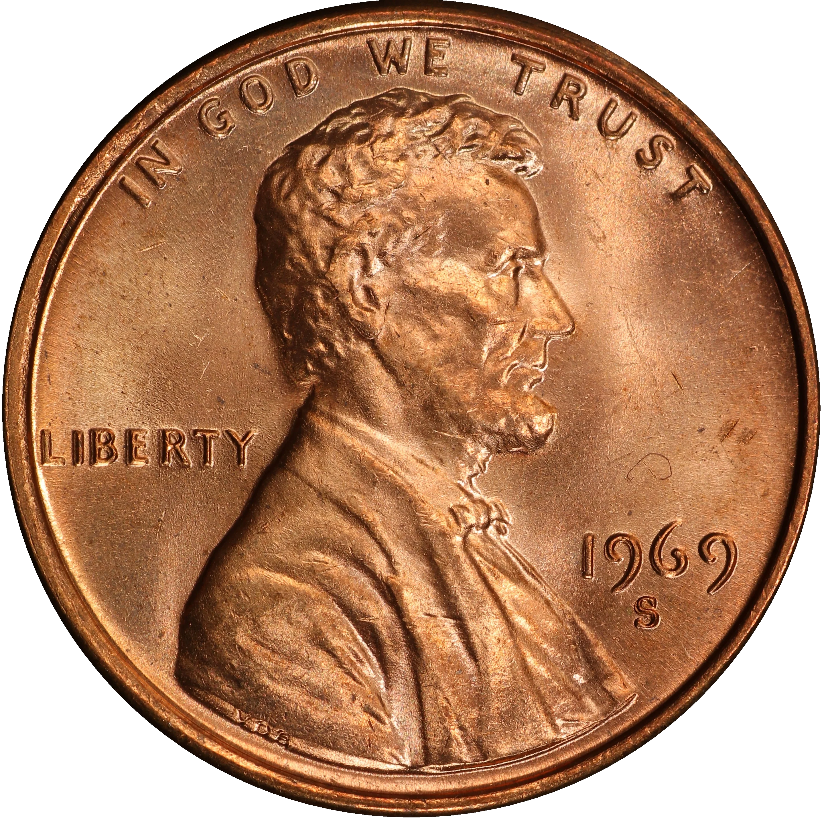 Machine-doubled 1969-S cent for comparison
