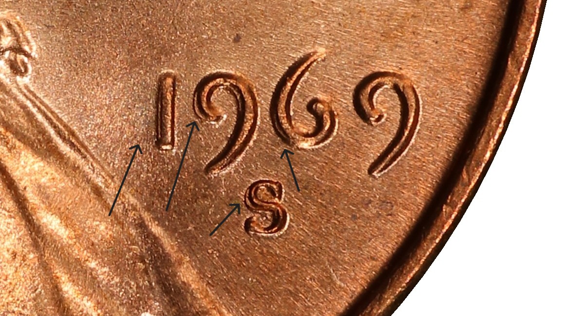 Machine-doubled date on 1969-S cent