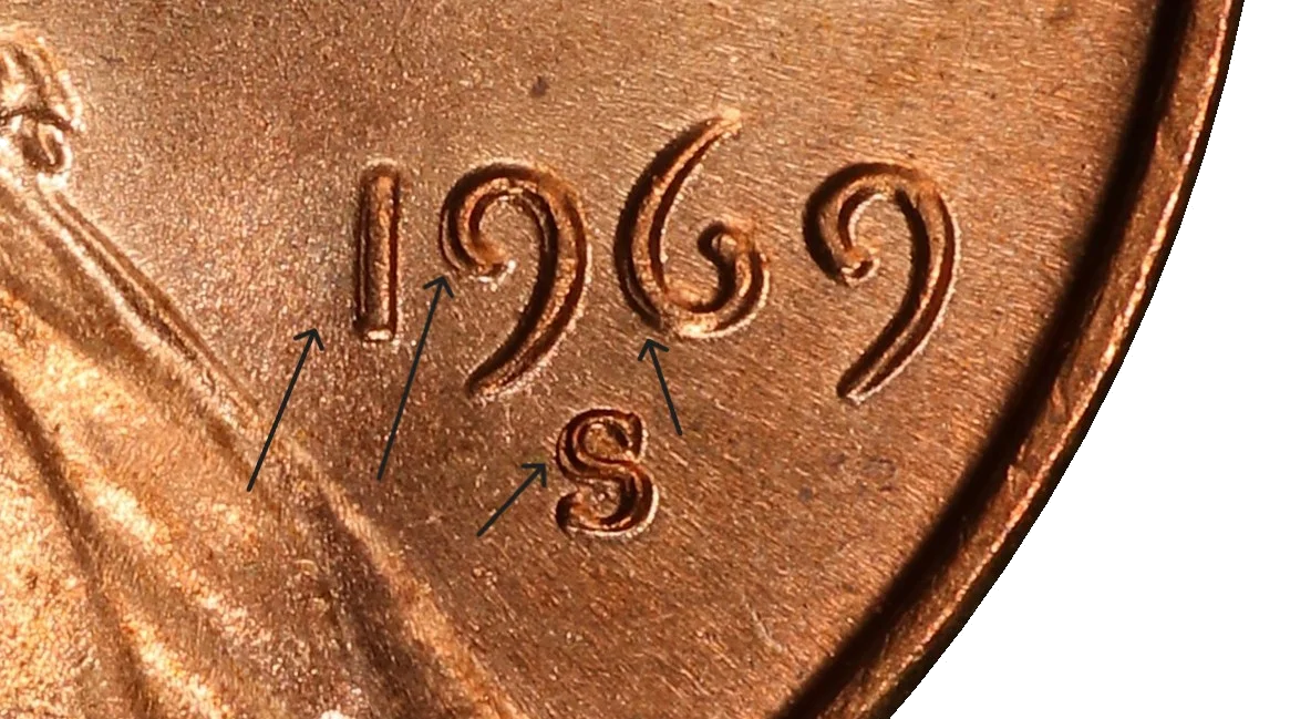 Machine-doubled date on 1969-S cent