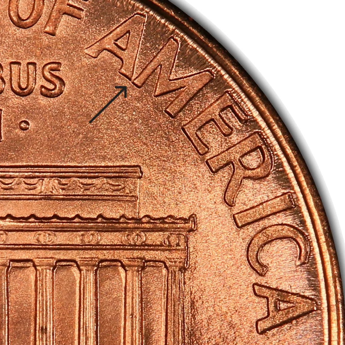Close AM example — letter bases nearly touching (normal business strike die)