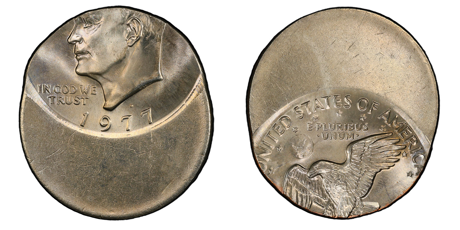 Off-center strike example showing partial design with blank area