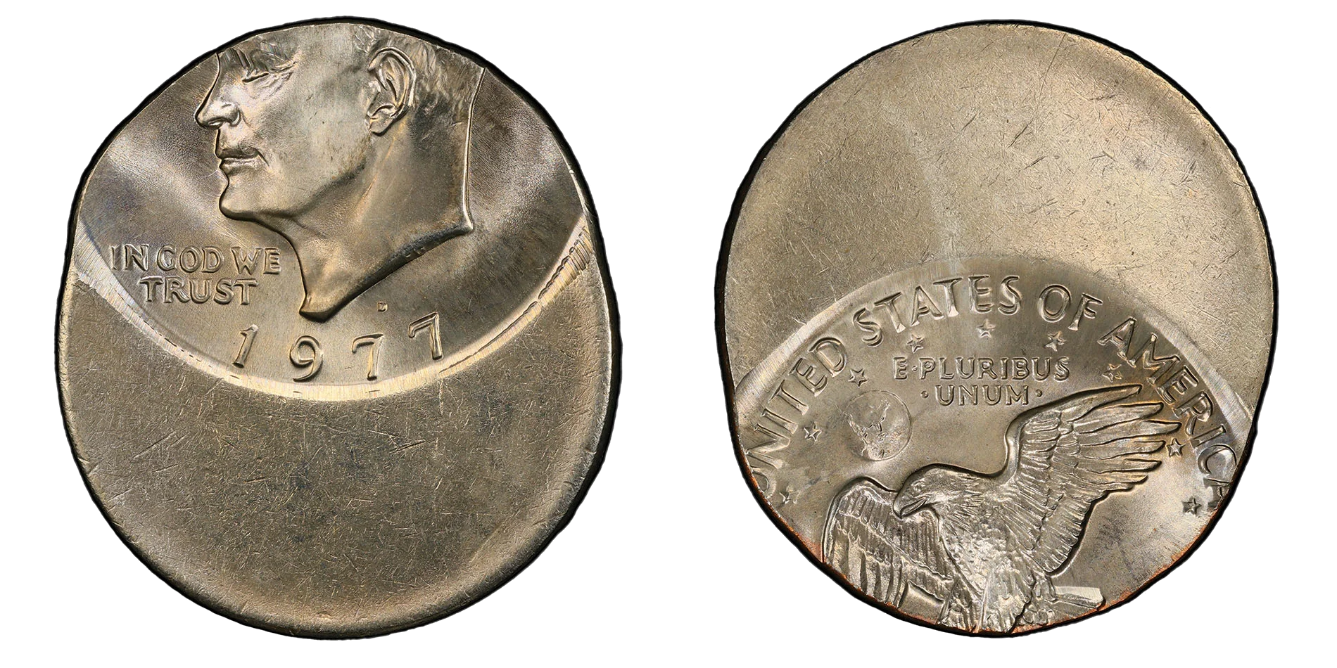 Off-center strike example showing partial design with blank area