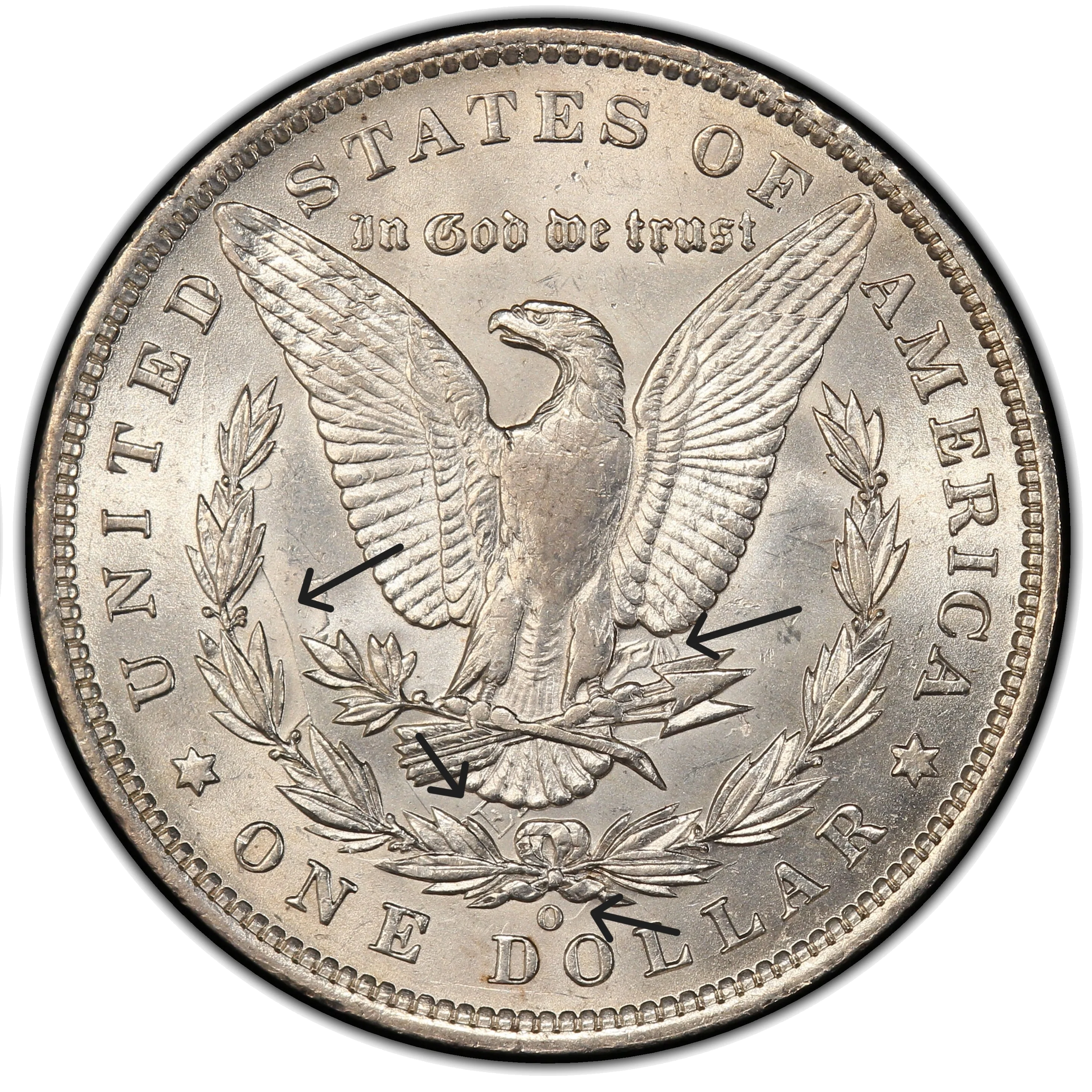 Standard die clash on a Morgan dollar showing ghost design transfer