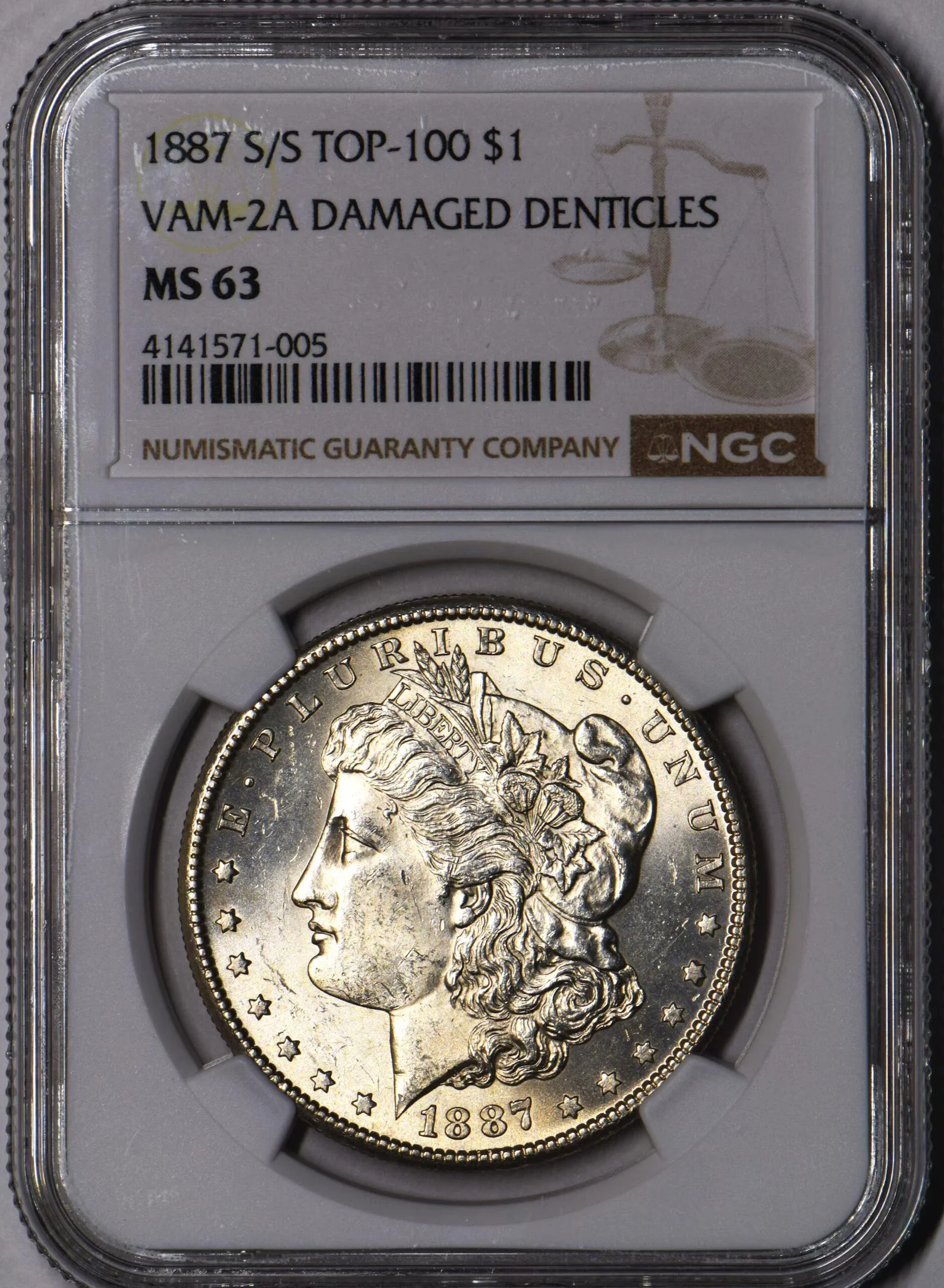 Graded Morgan dollar VAM variety showing die diagnostic markers