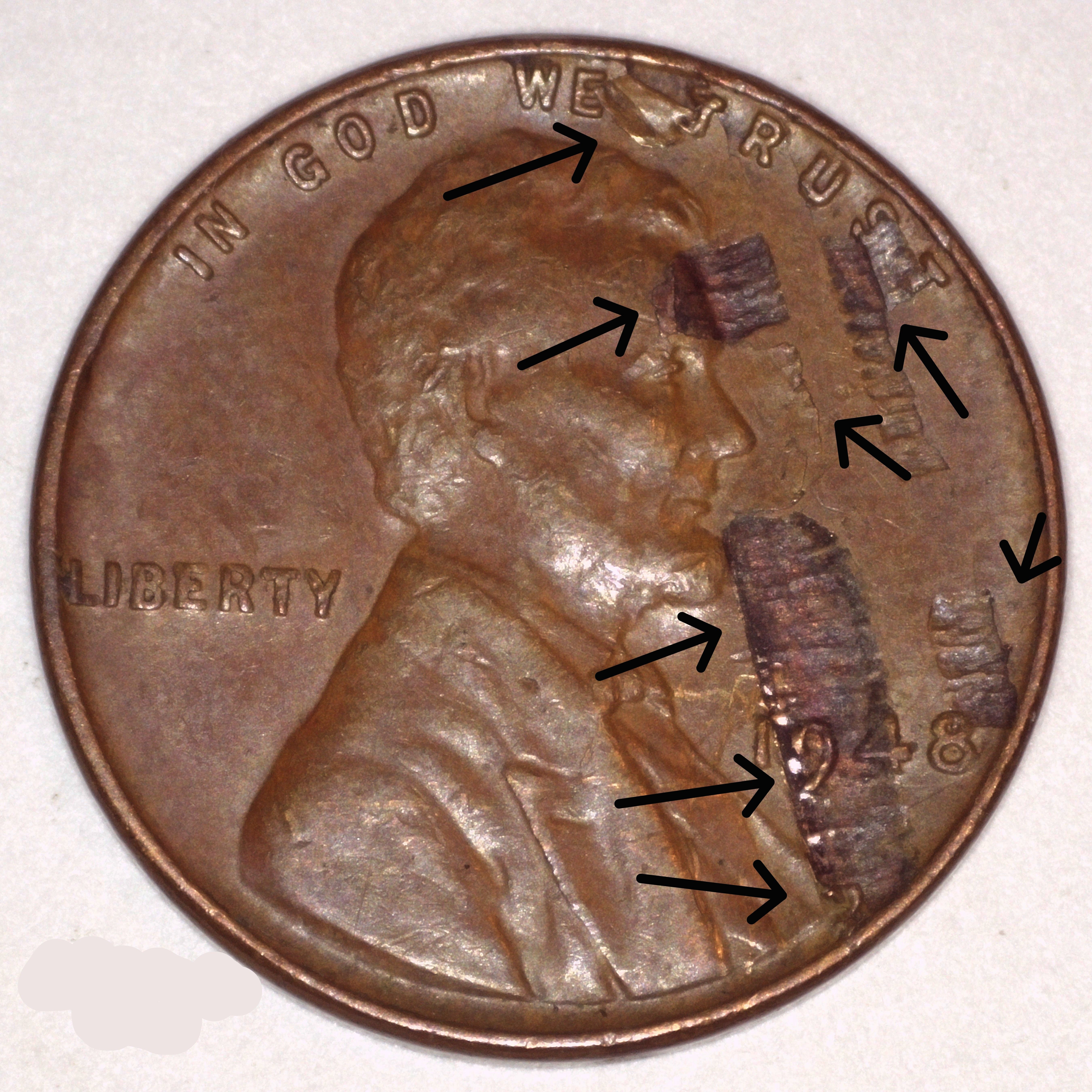 Lamination error showing peeling metal layer