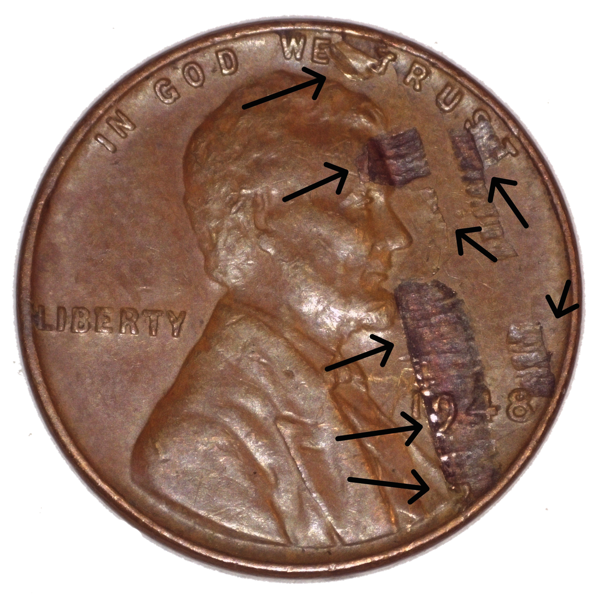 Lamination error showing peeling metal layer