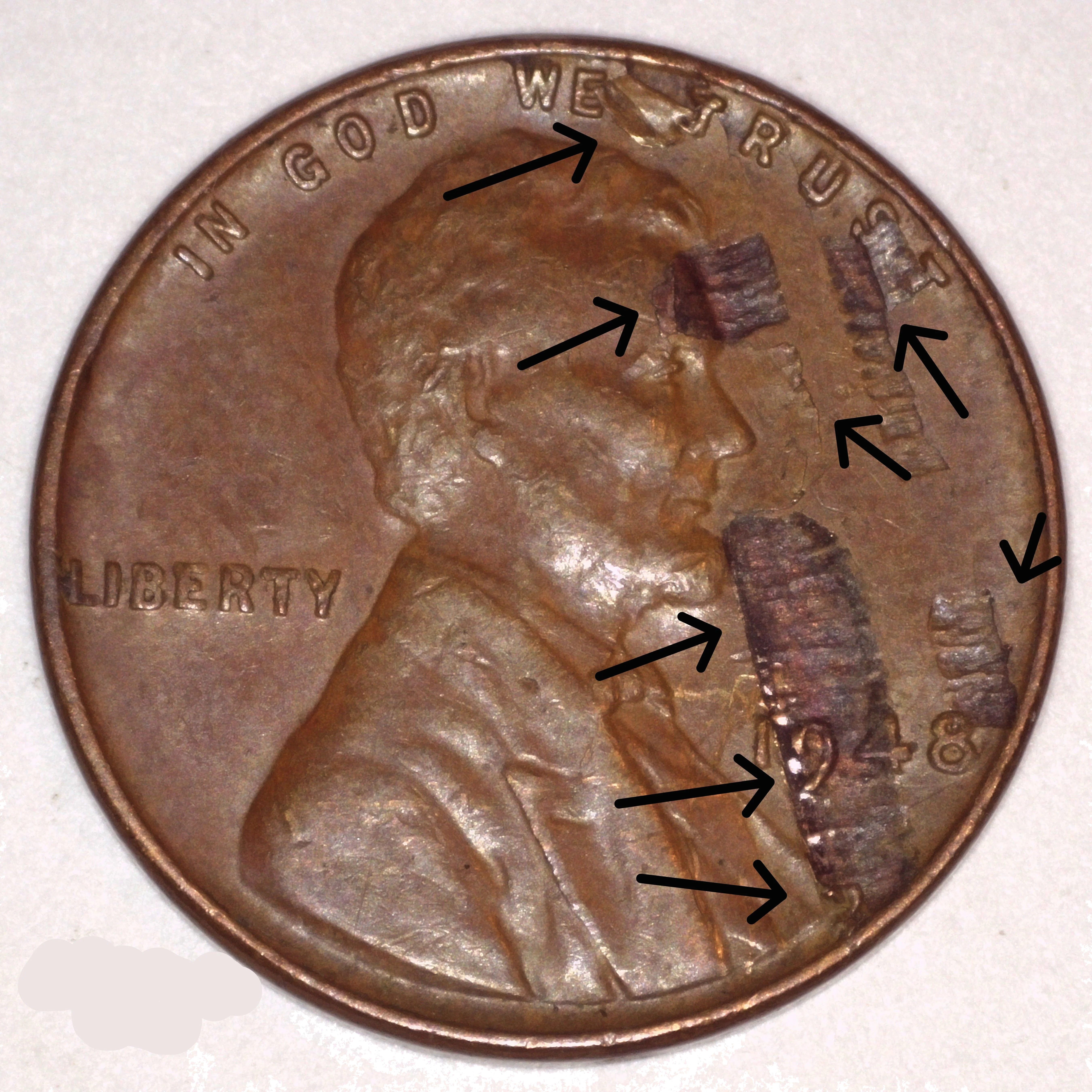 Lamination error showing peeling metal layer