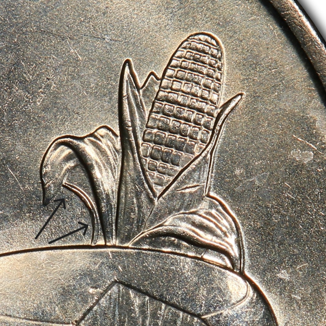 2004-D Wisconsin quarter High Leaf variety — close-up of corn stalk area