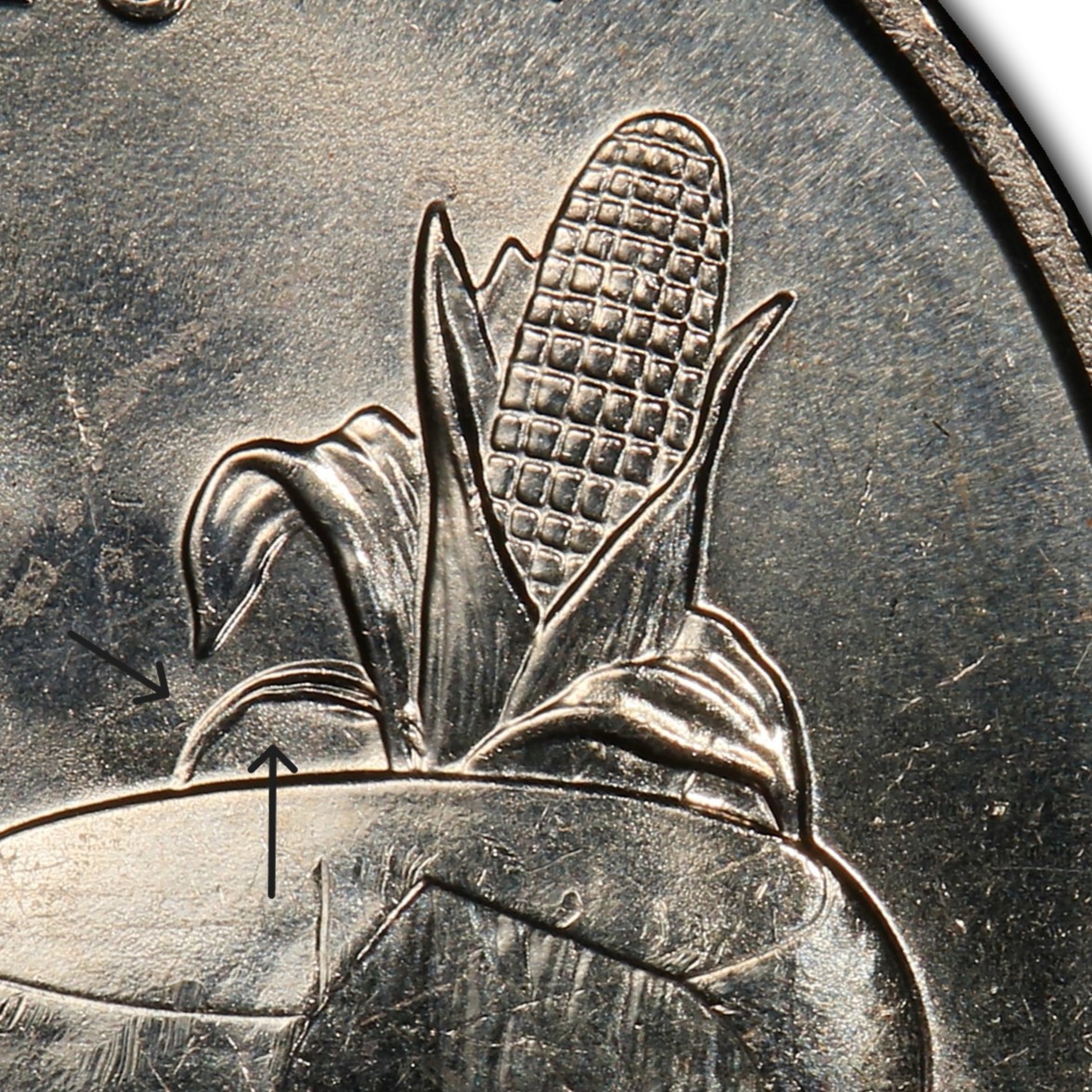 2004-D Wisconsin quarter Low Leaf variety — close-up of corn stalk area