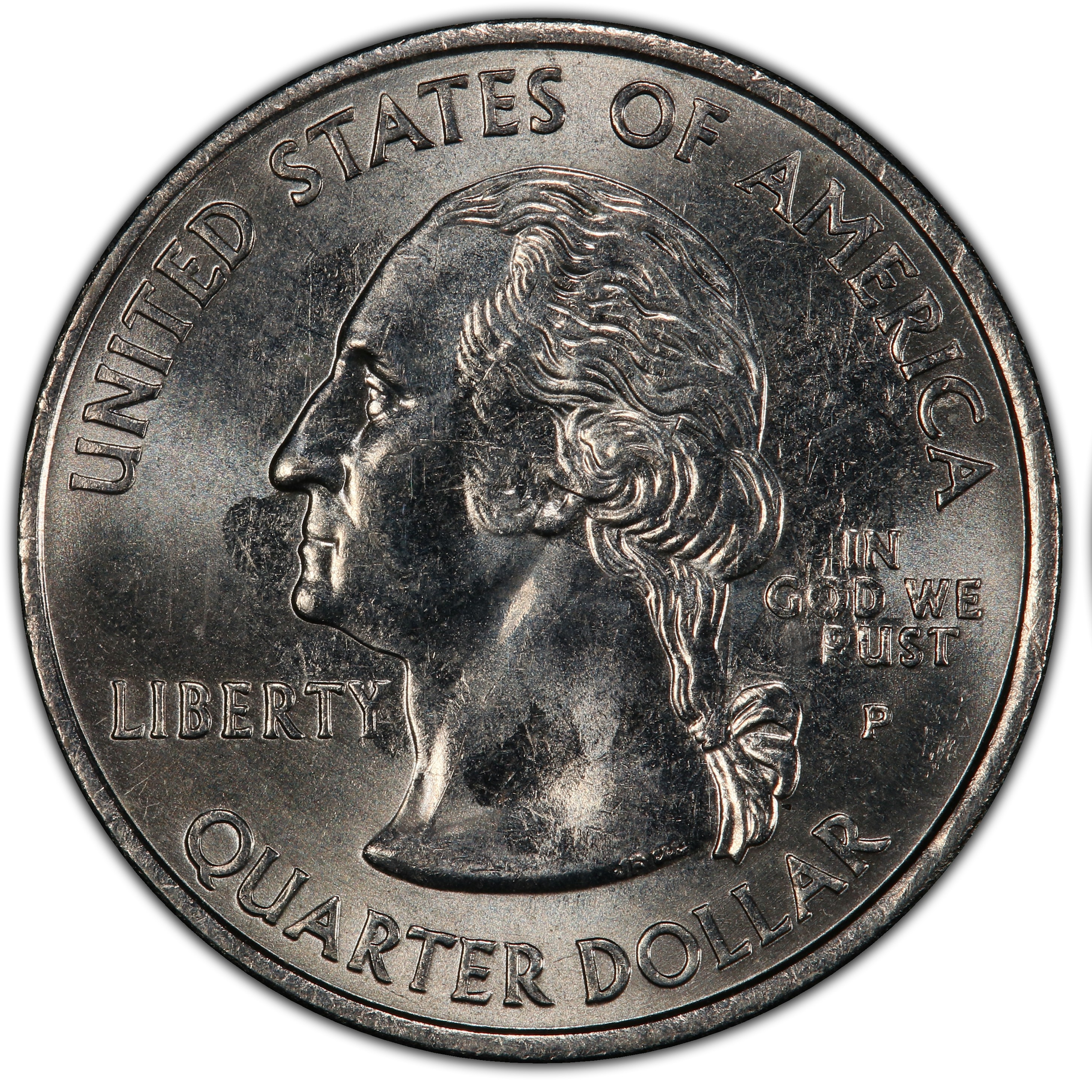 2005 Kansas quarter showing 'IN GOD WE RUST' — grease-filled T