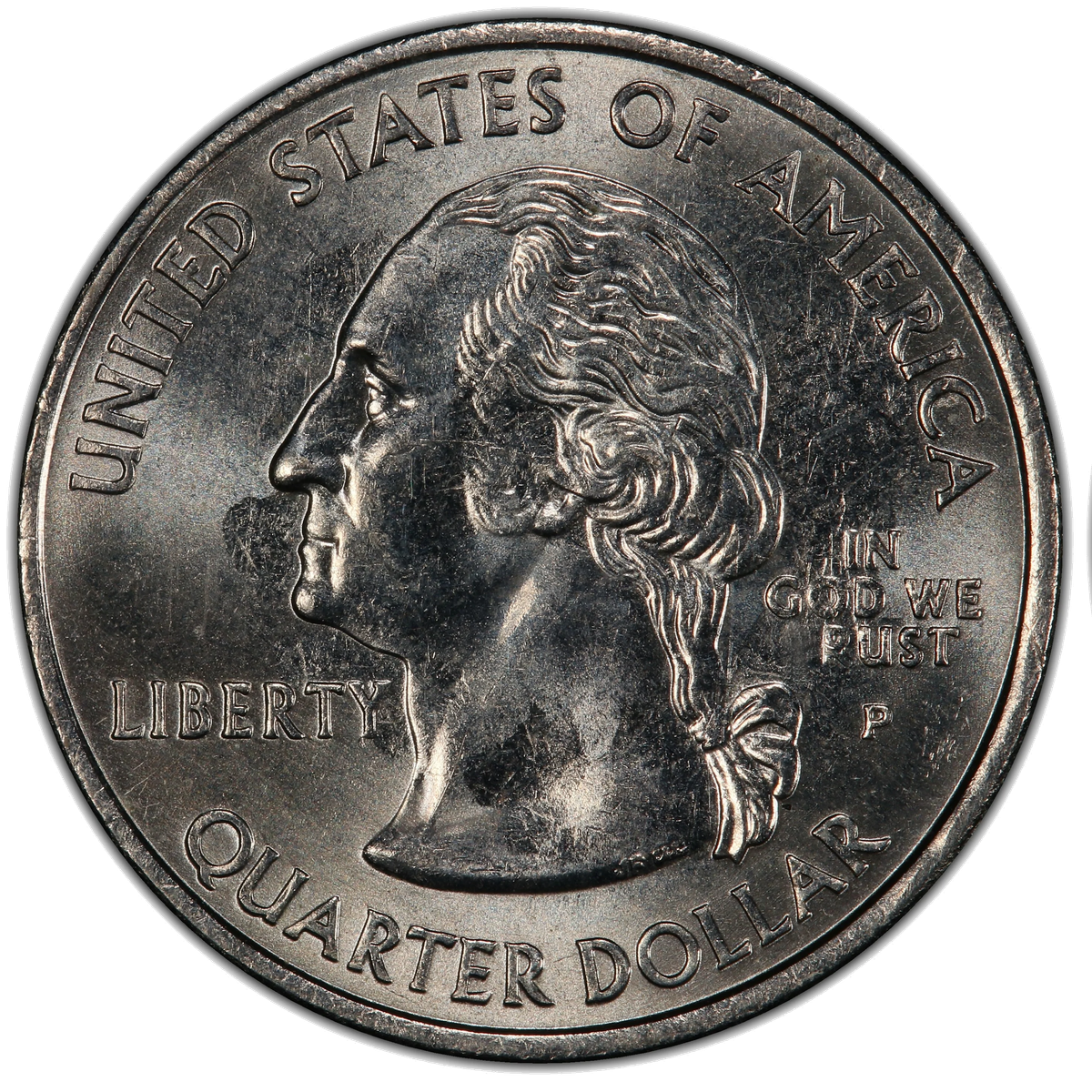 2005 Kansas quarter showing 'IN GOD WE RUST' — grease-filled T