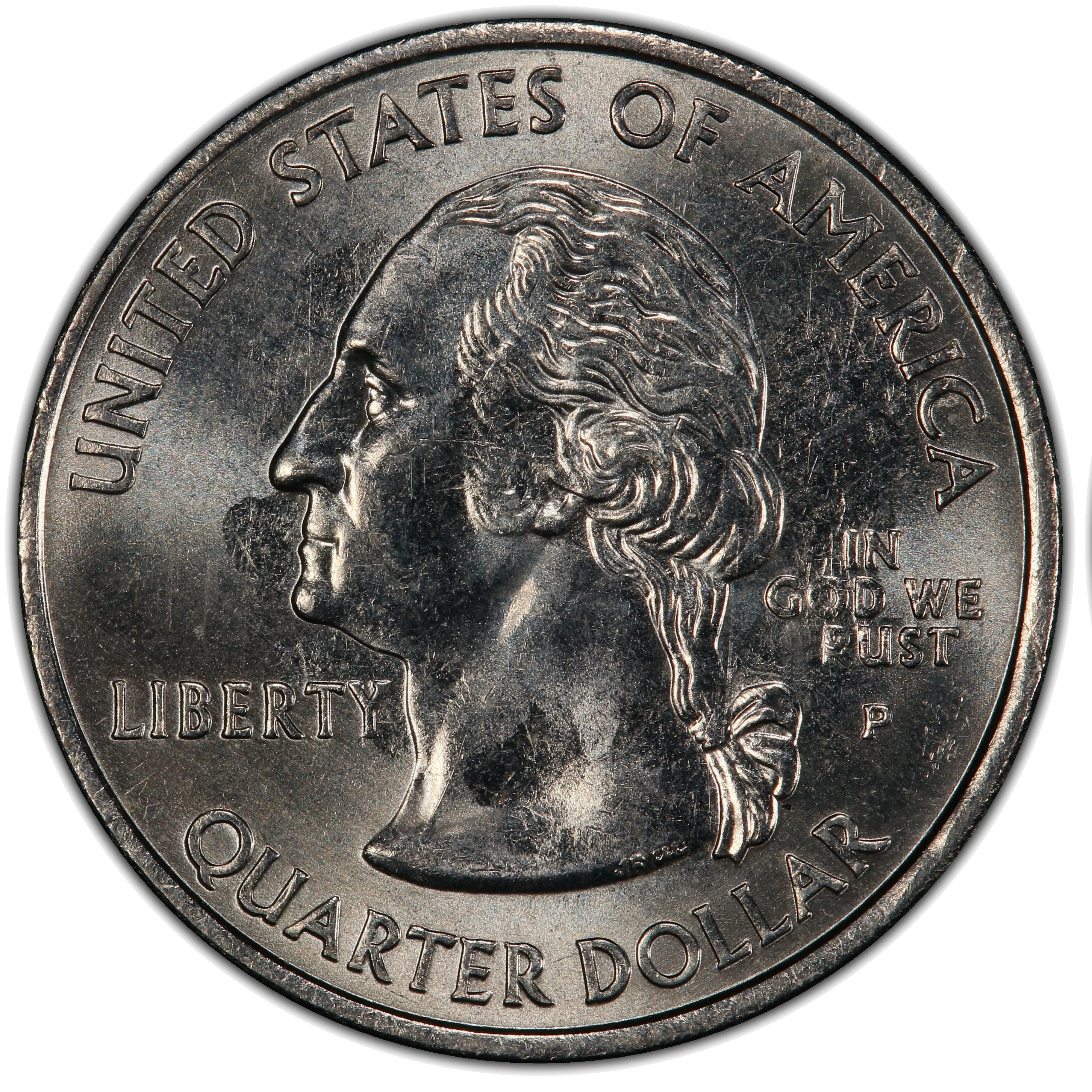 2005 Kansas quarter showing 'IN GOD WE RUST' — grease-filled T