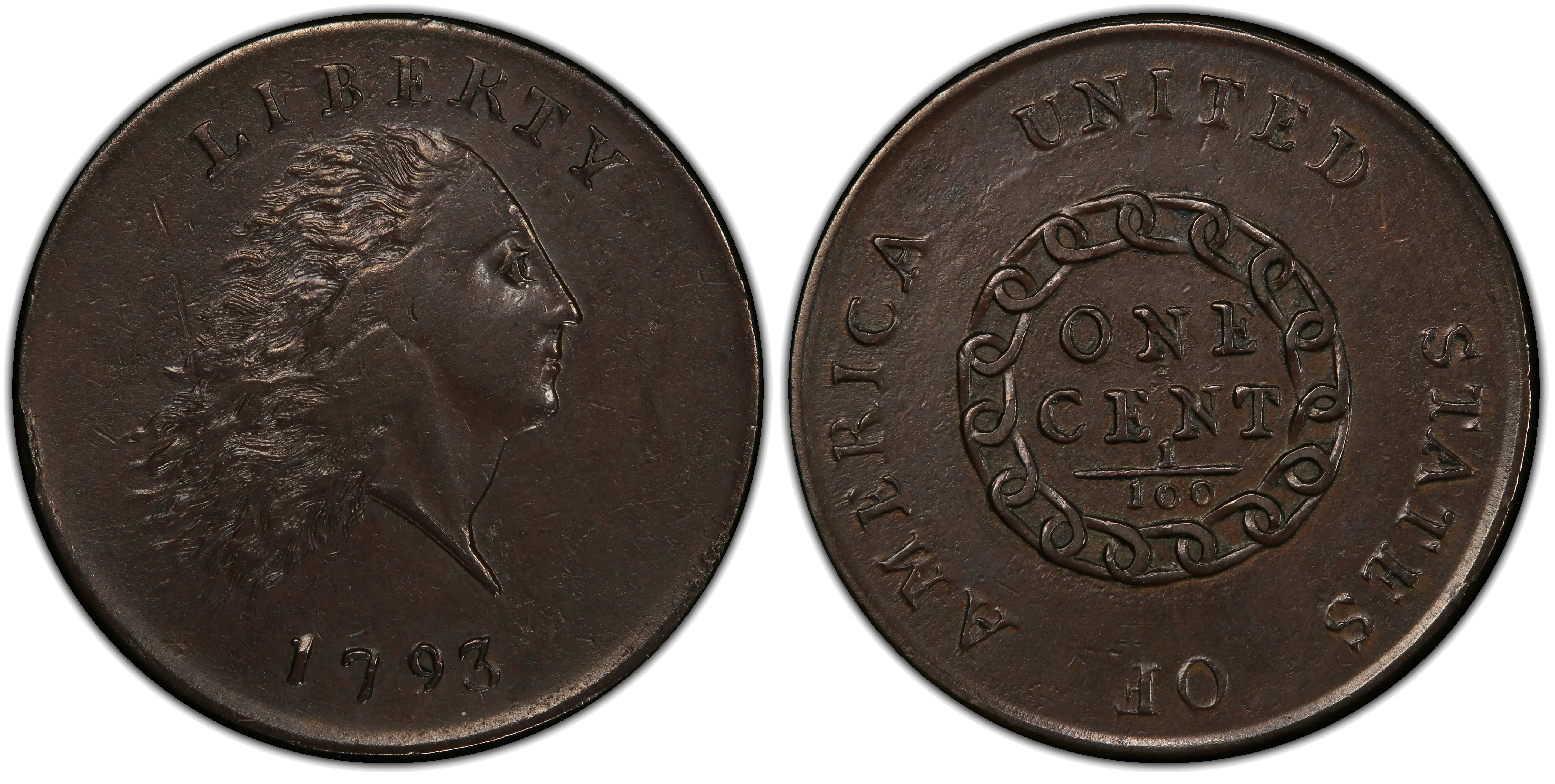 1793 Chain cent obverse and reverse