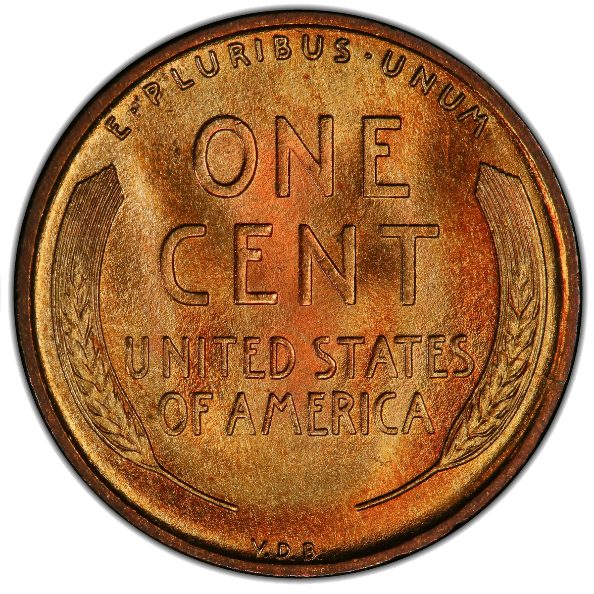 1909 VDB Lincoln cent reverse showing Victor David Brenner initials