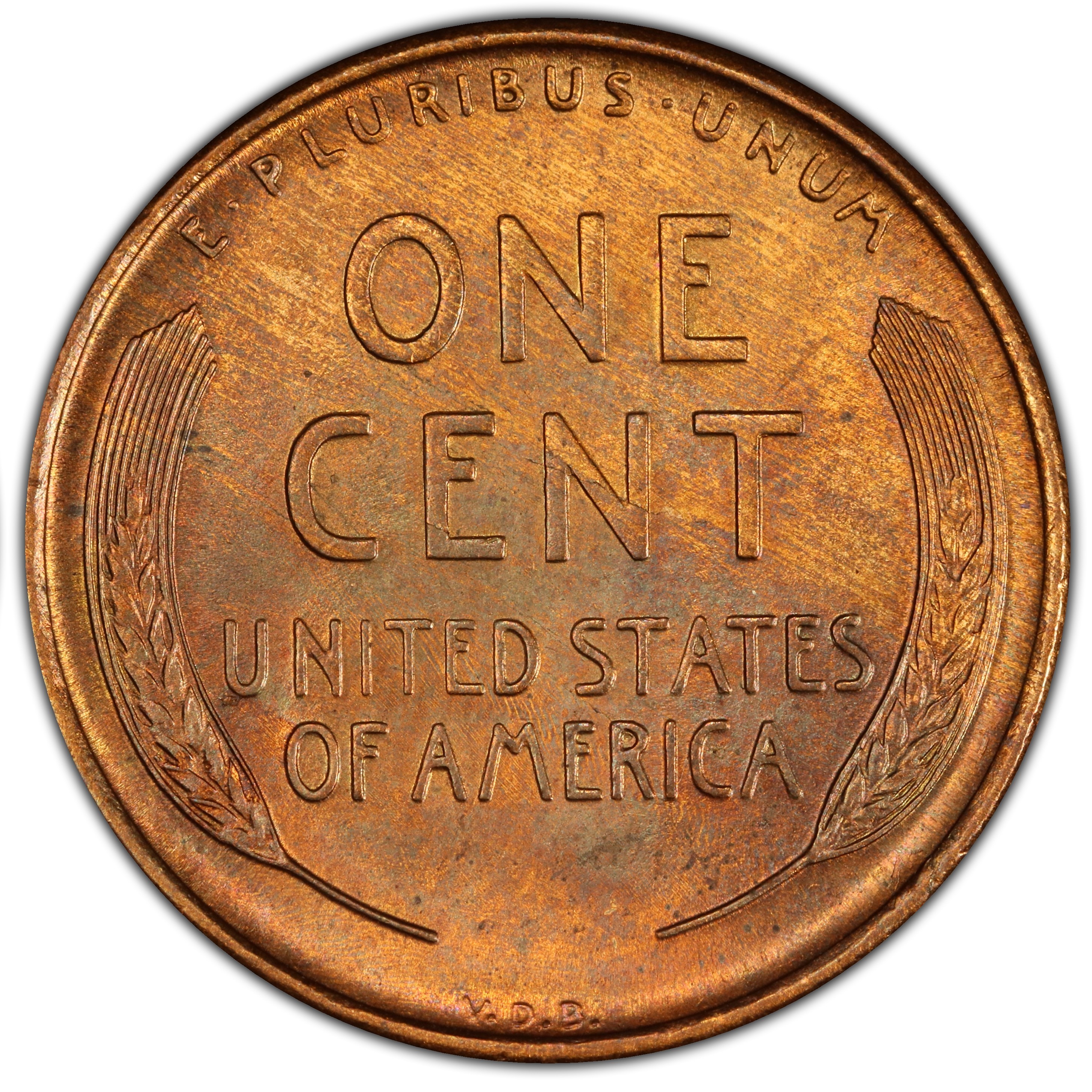 Genuine 1909-S VDB reverse showing VDB initials