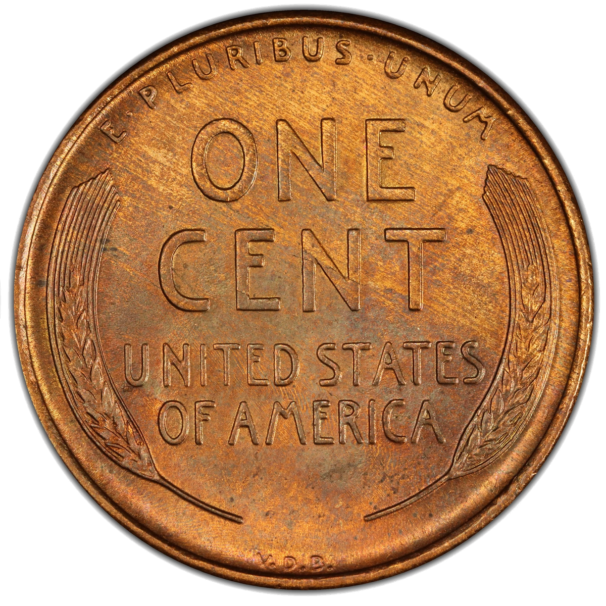 Genuine 1909-S VDB reverse showing VDB initials