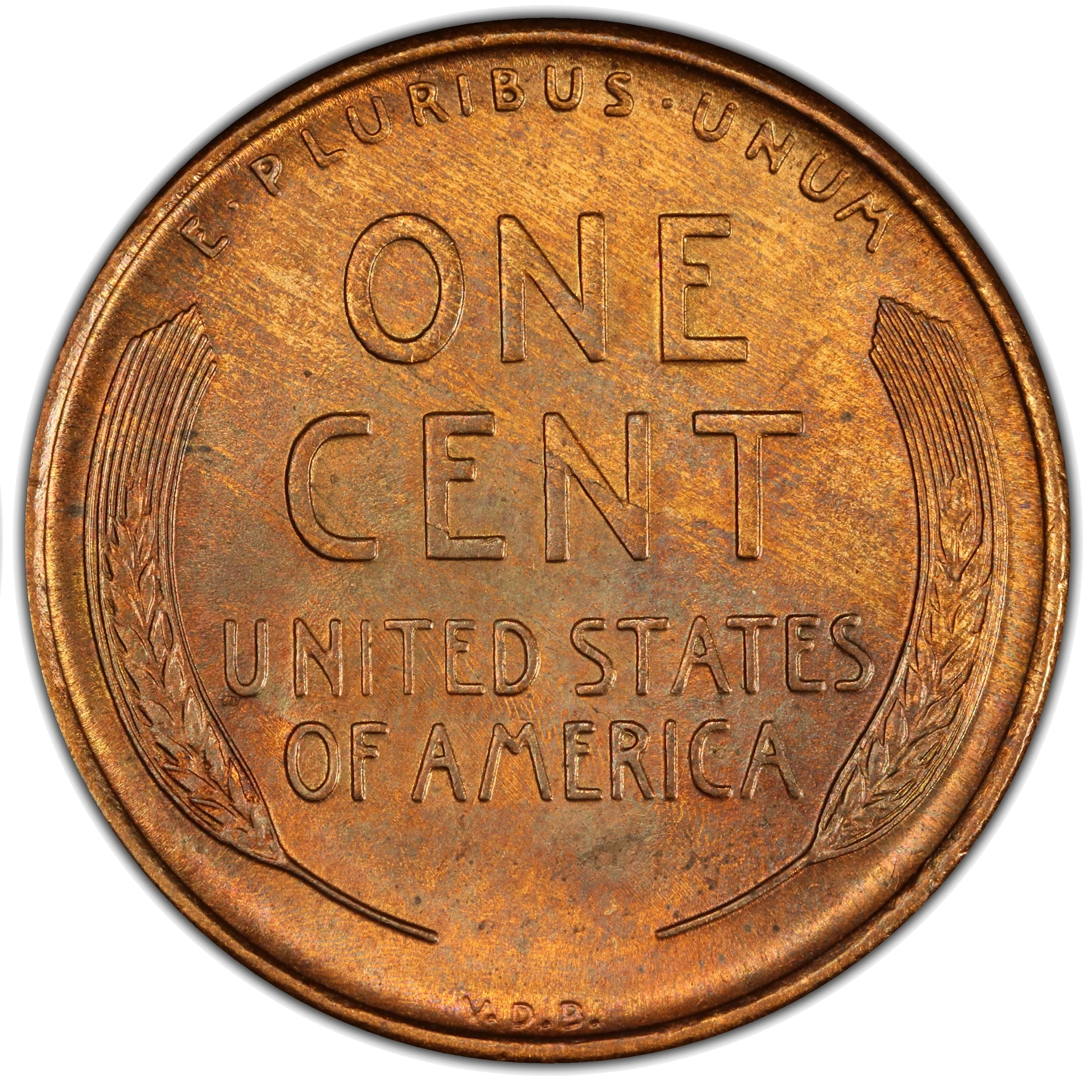 Genuine 1909-S VDB reverse showing VDB initials