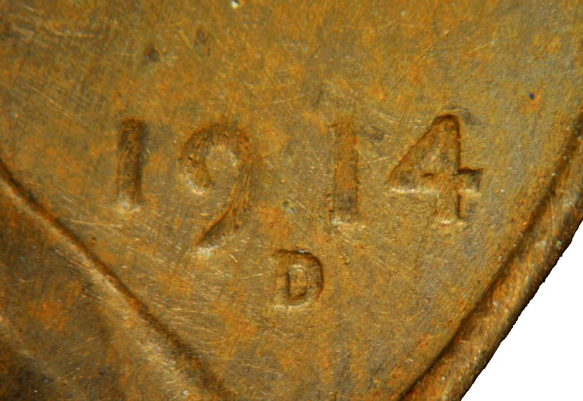 Close-up of date area showing tooling marks on altered coin