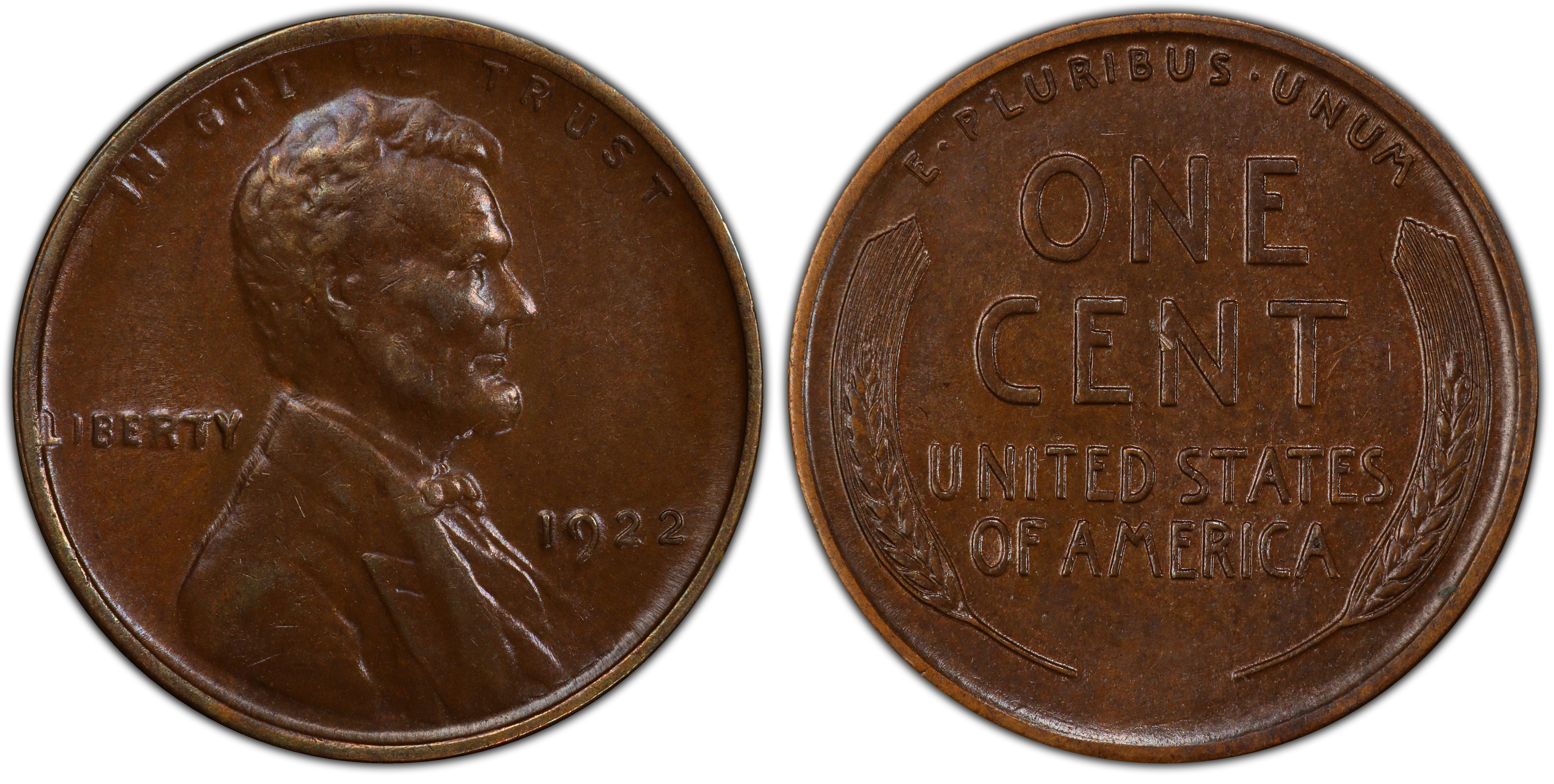 Genuine 1922 No D cent — no trace of mint mark