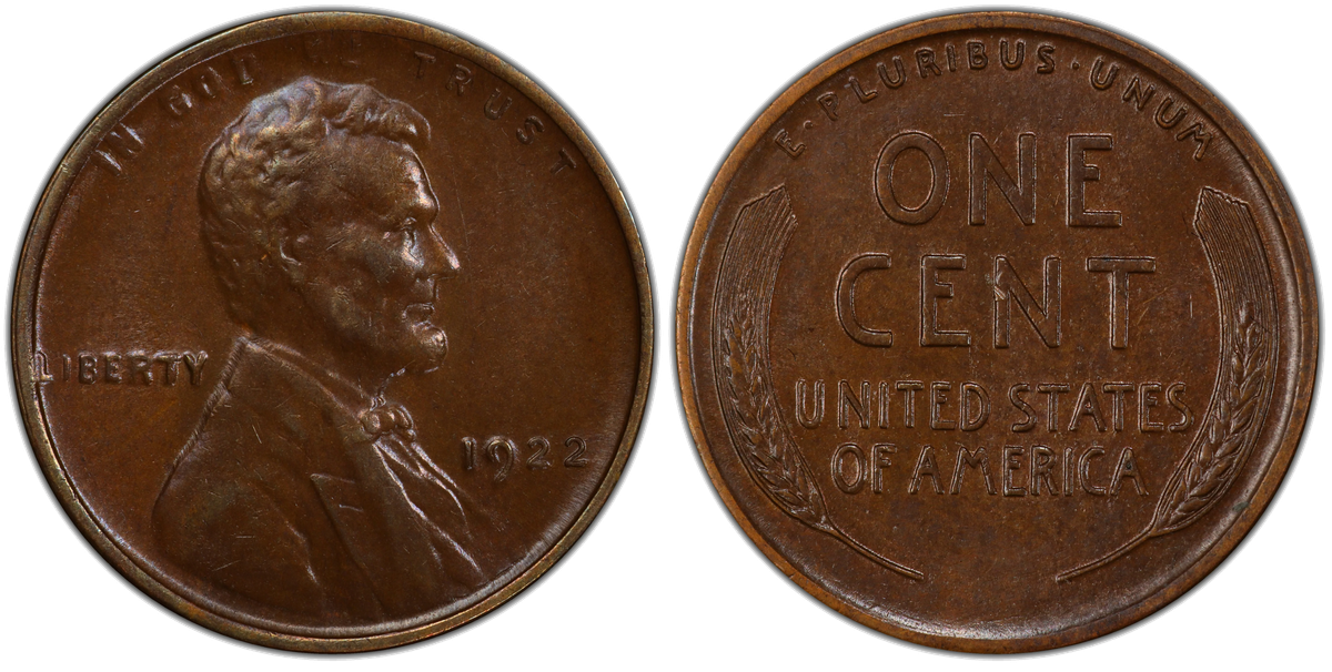 Genuine 1922 No D cent — no trace of mint mark