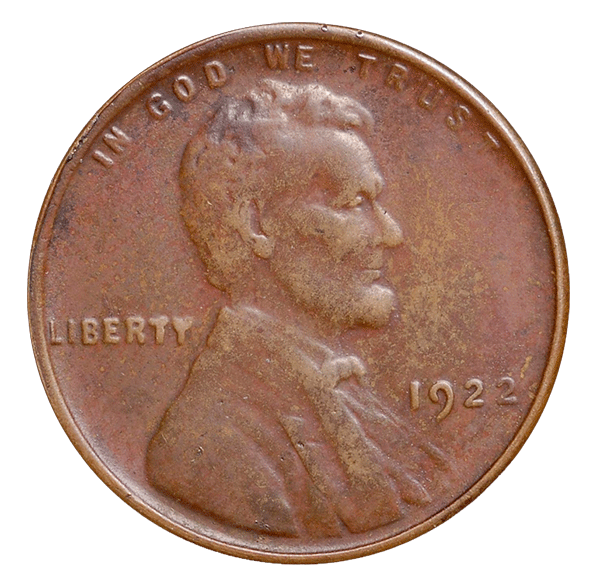 Tooled fake 1922 No D — mint mark area has been altered