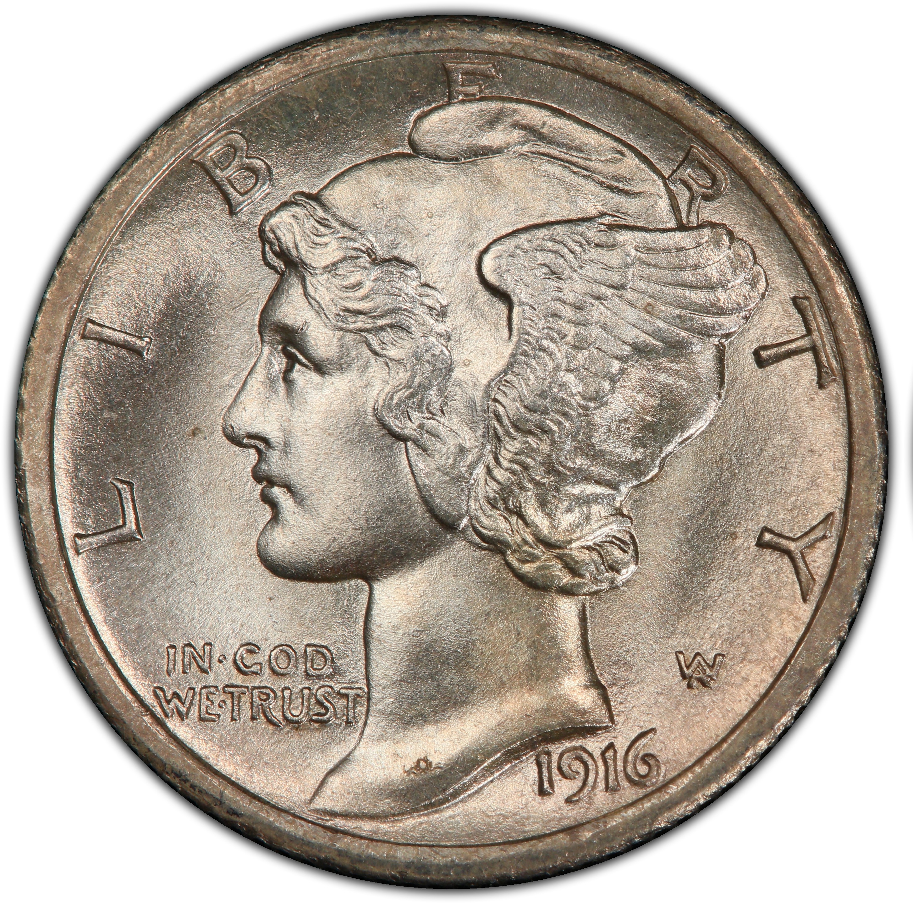 Genuine 1916-D Mercury dime obverse